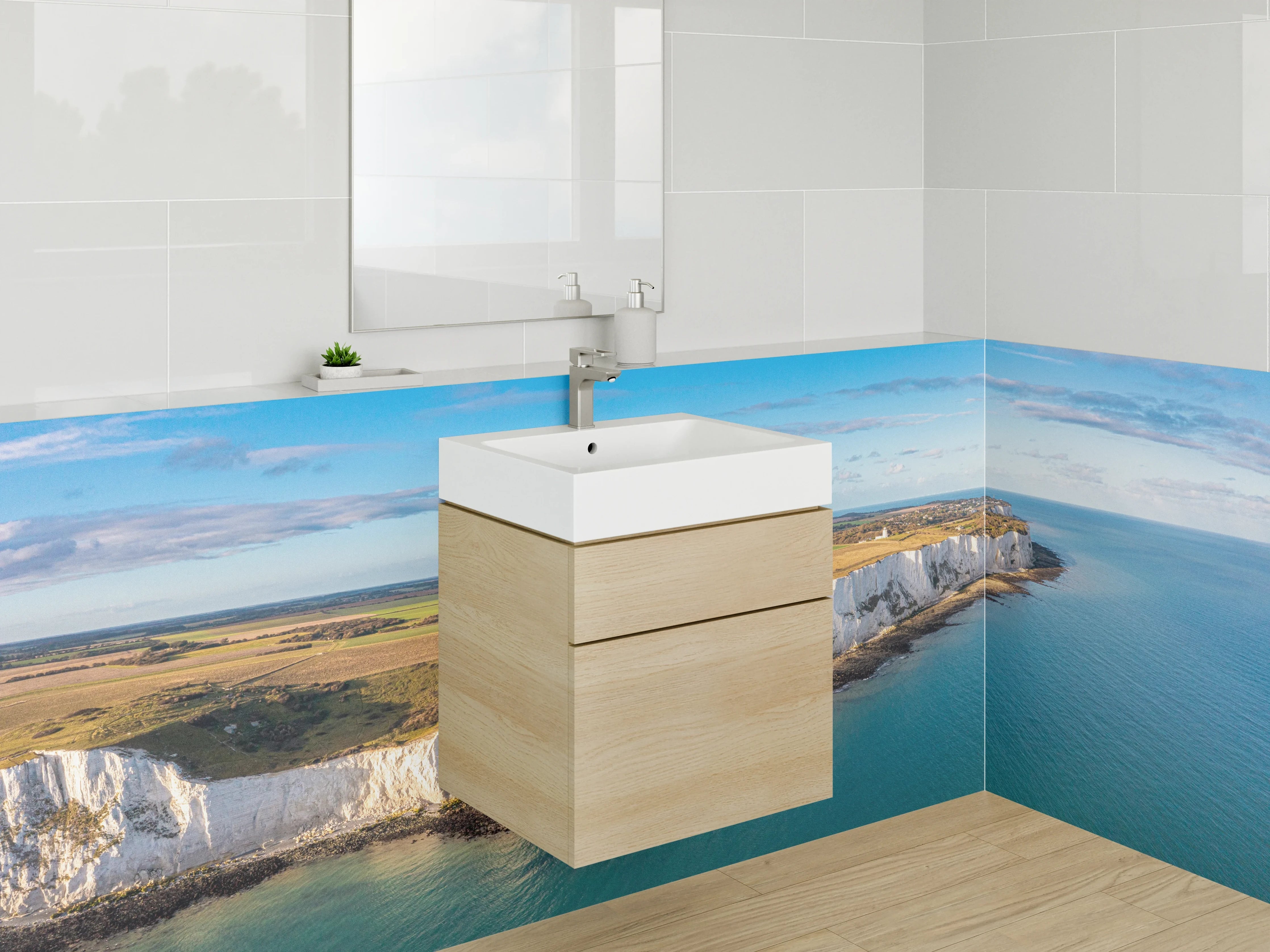 Waschbecken-Rückwand - Weiße Felsküste am Meer