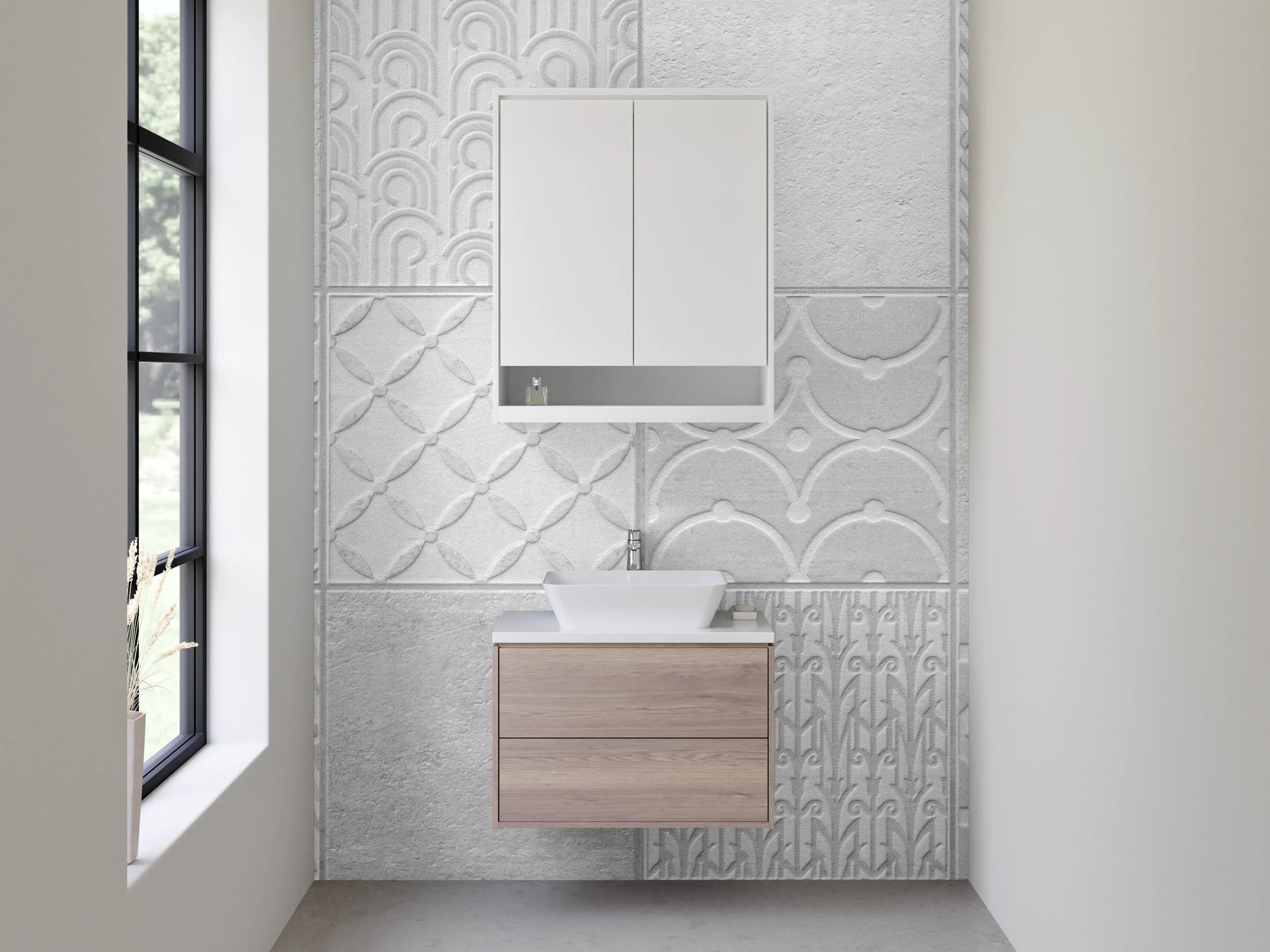 Waschbecken-Rückwand - Weiße Fliesen-Mosaik Struktur Modern
