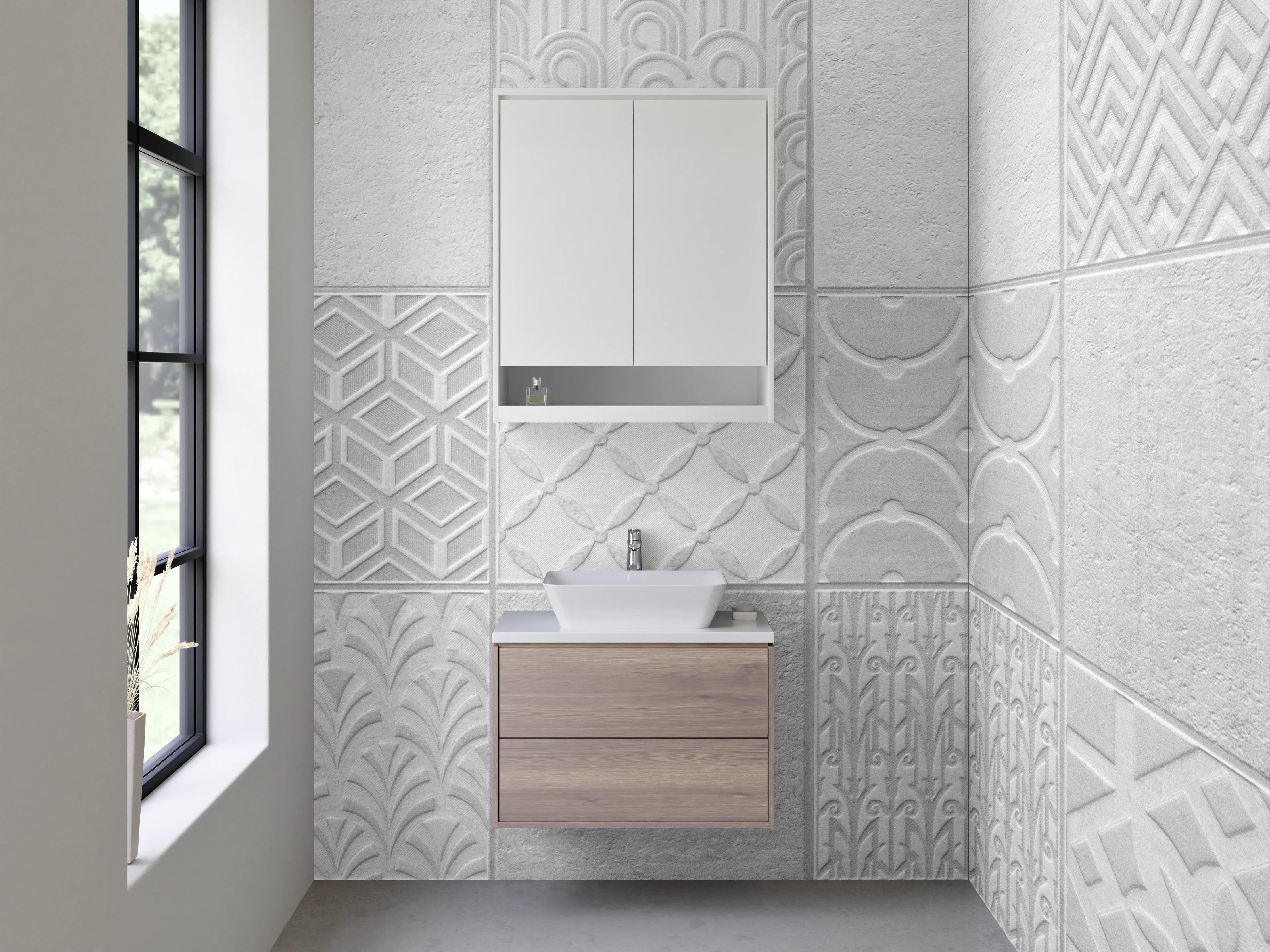 Waschbecken-Rückwand - Weiße Fliesen-Mosaik Struktur Modern