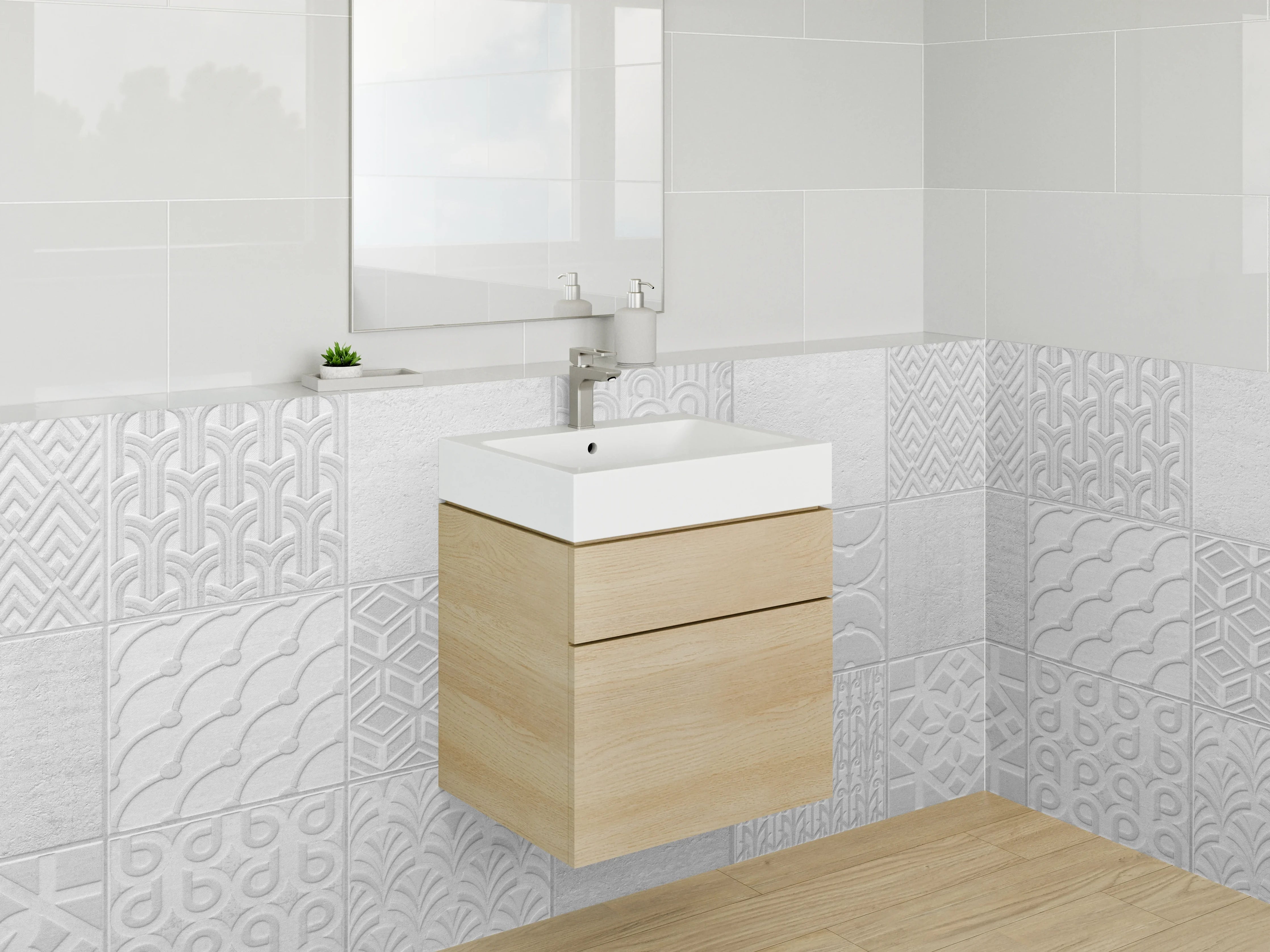 Waschbecken-Rückwand - Weiße Fliesen-Mosaik Struktur Modern