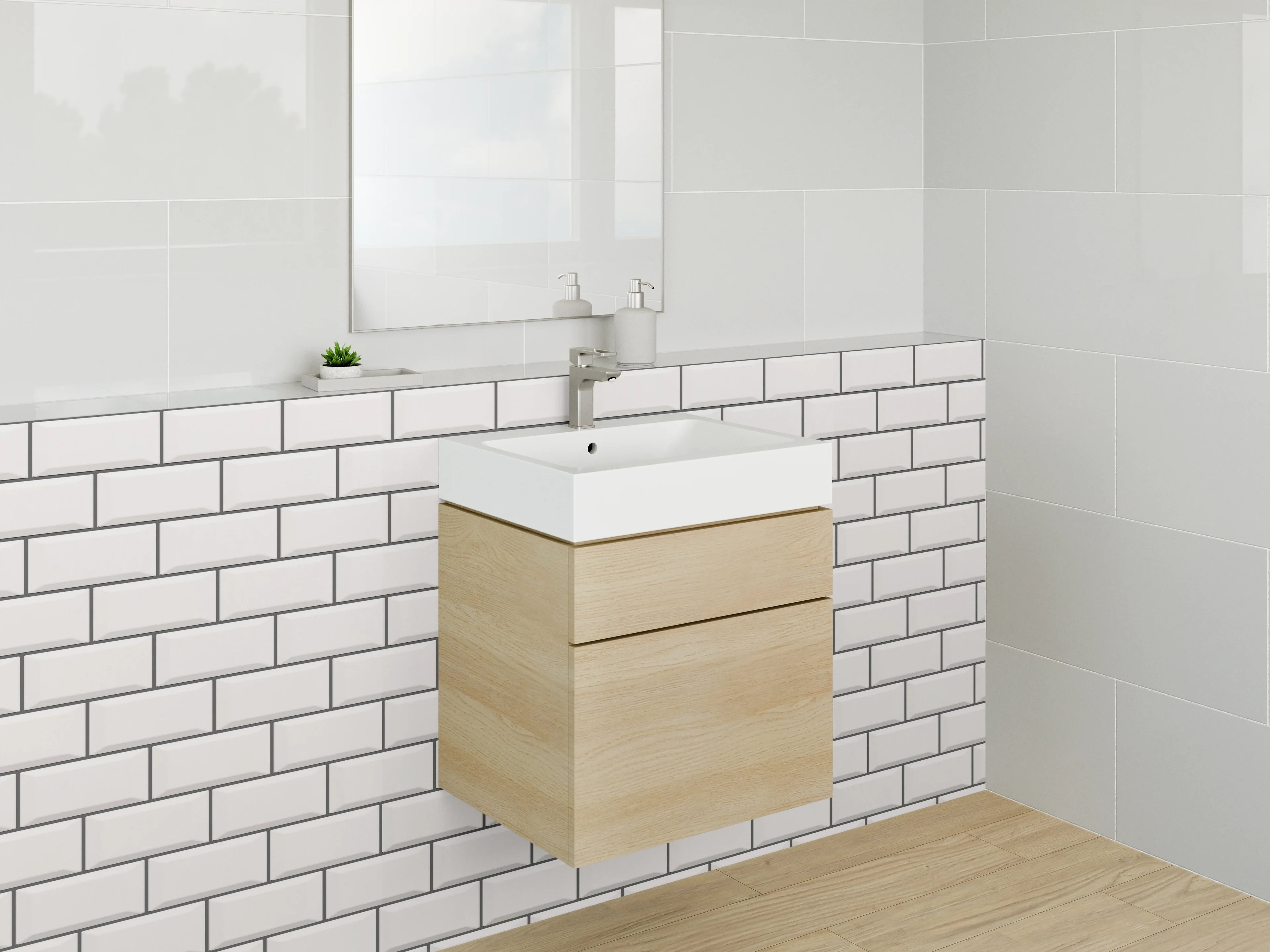 Waschbecken-Rückwand - Weiße Fliesen-Optik, minimalistisch, modern