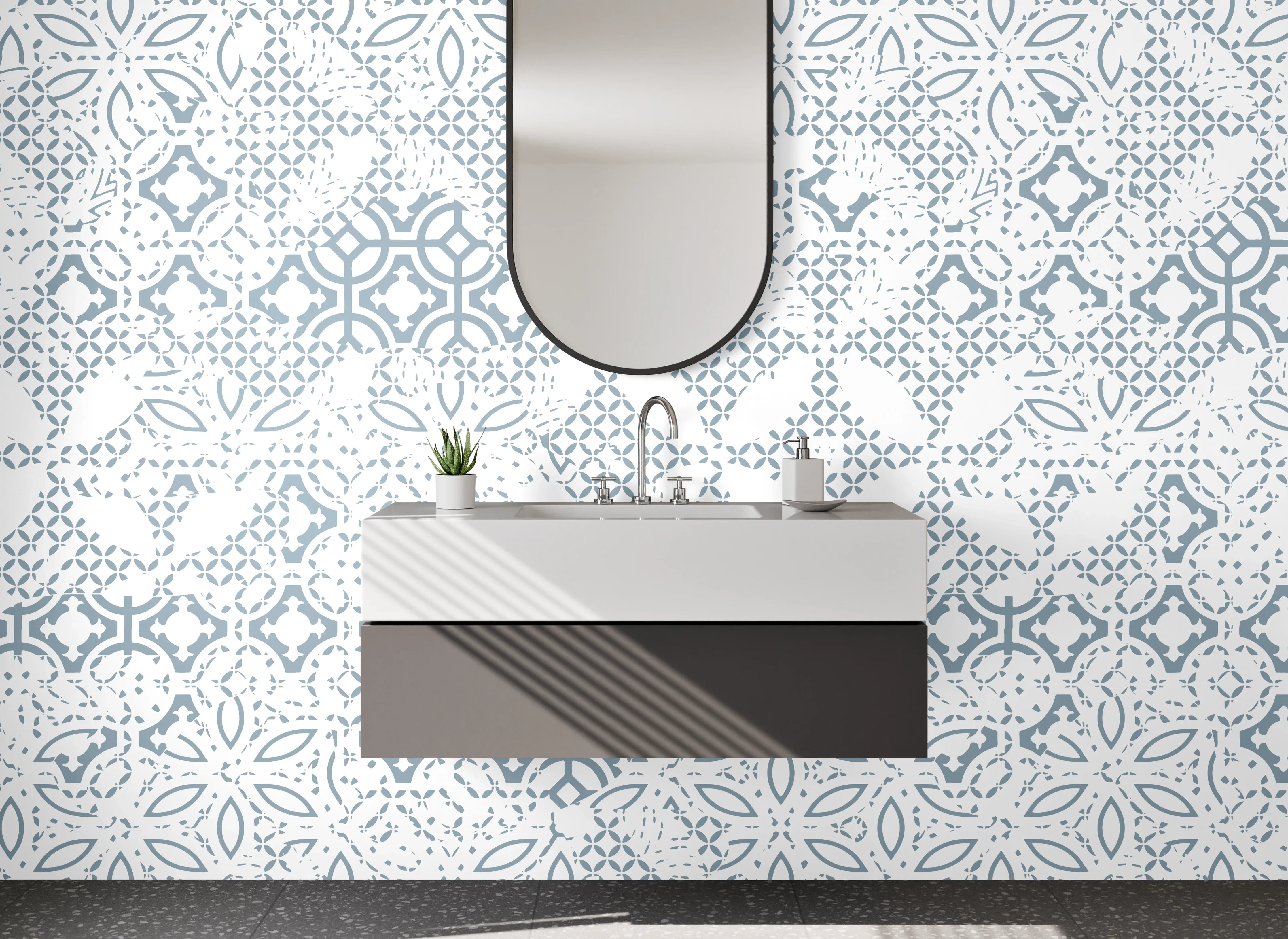 Waschbecken-Rückwand - Weiße Fliesenmuster Retro-Look