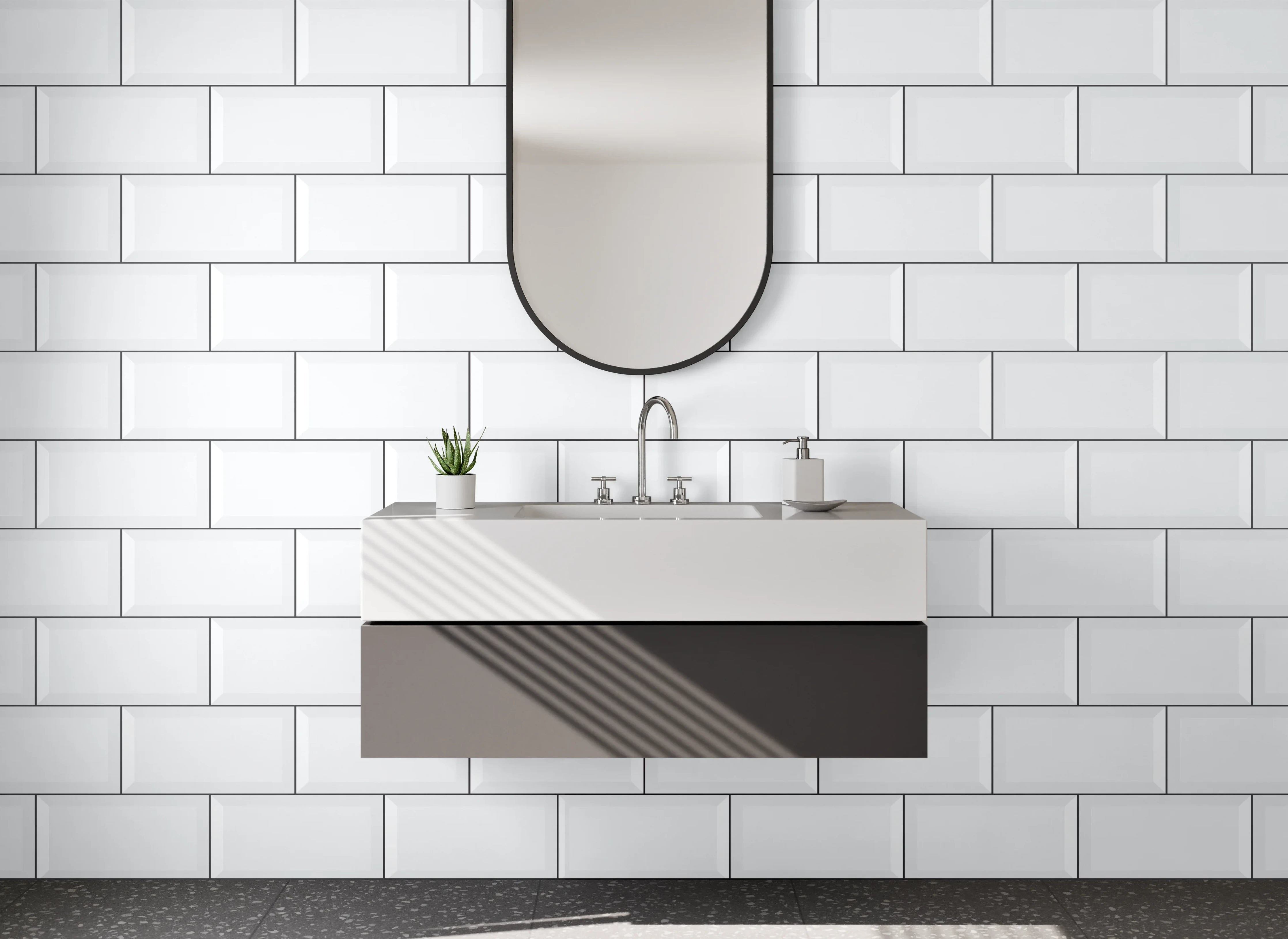 Waschbecken-Rückwand - Weiße Fliesenstruktur im minimalistischen Design