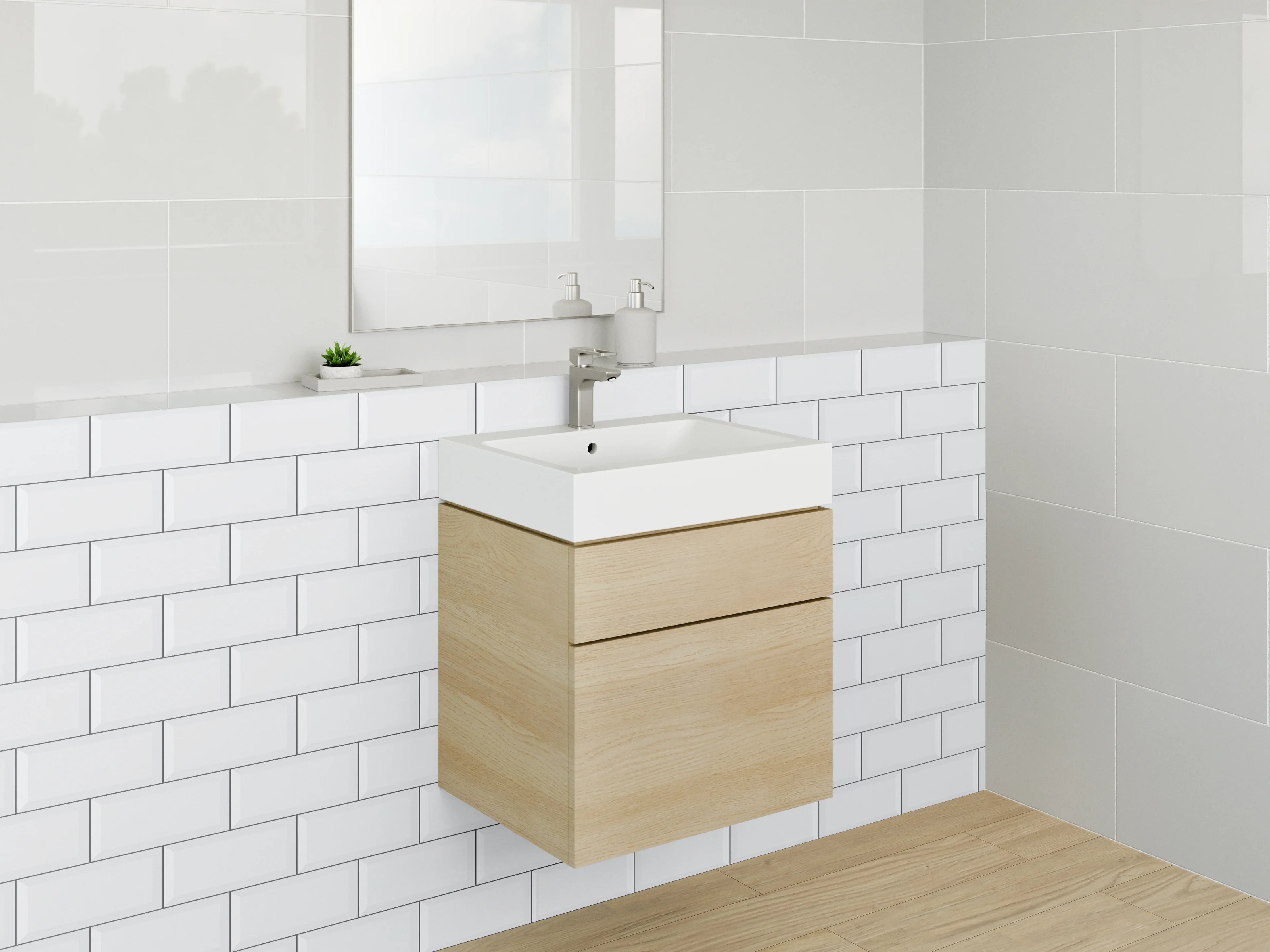 Waschbecken-Rückwand - Weiße Fliesenstruktur im minimalistischen Design