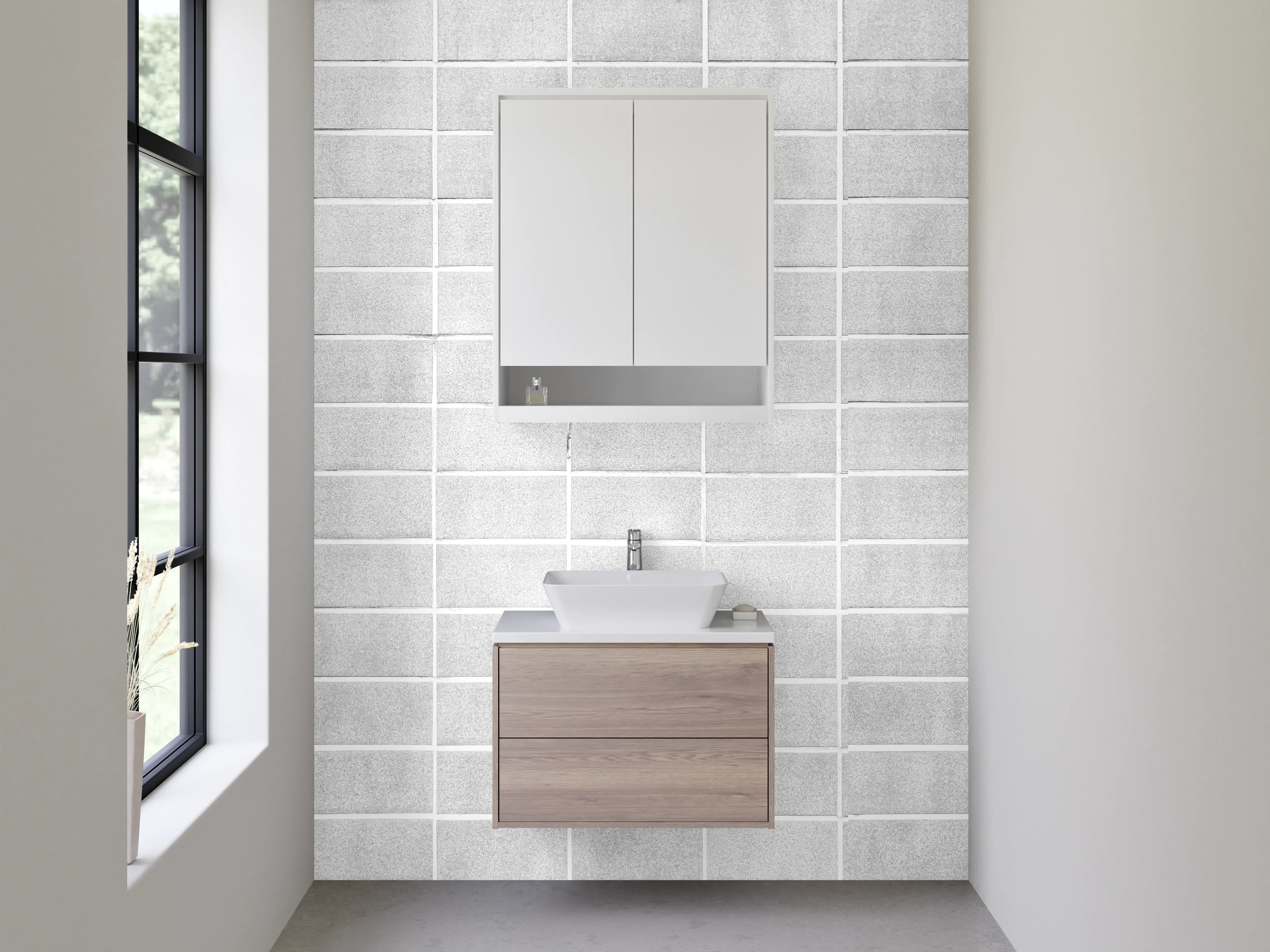 Waschbecken-Rückwand - Weiße Fliesenstruktur modern minimalistisch