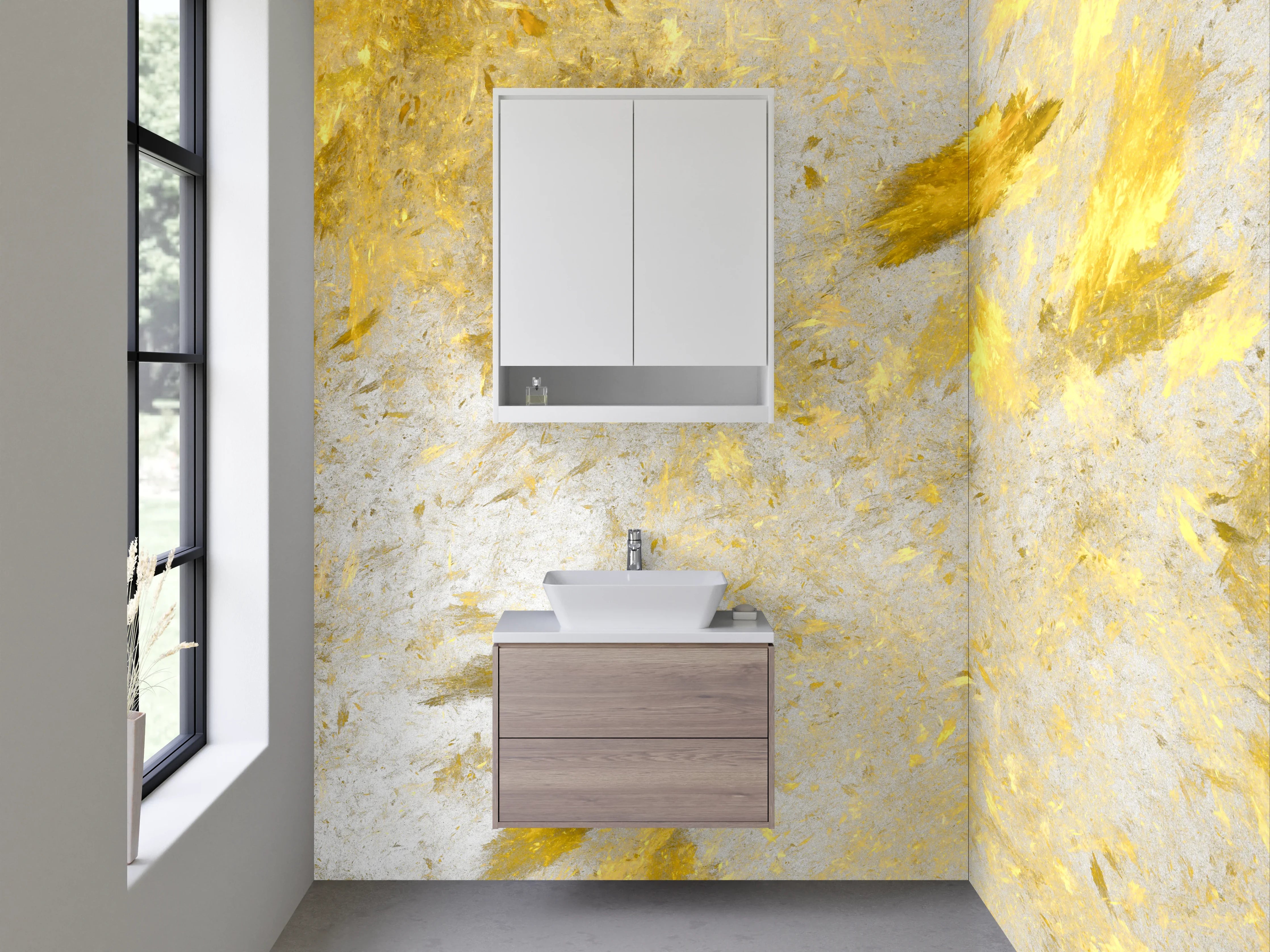 Waschbecken-Rückwand - Weiße Gold-Abstraktion für Küchenrückwand