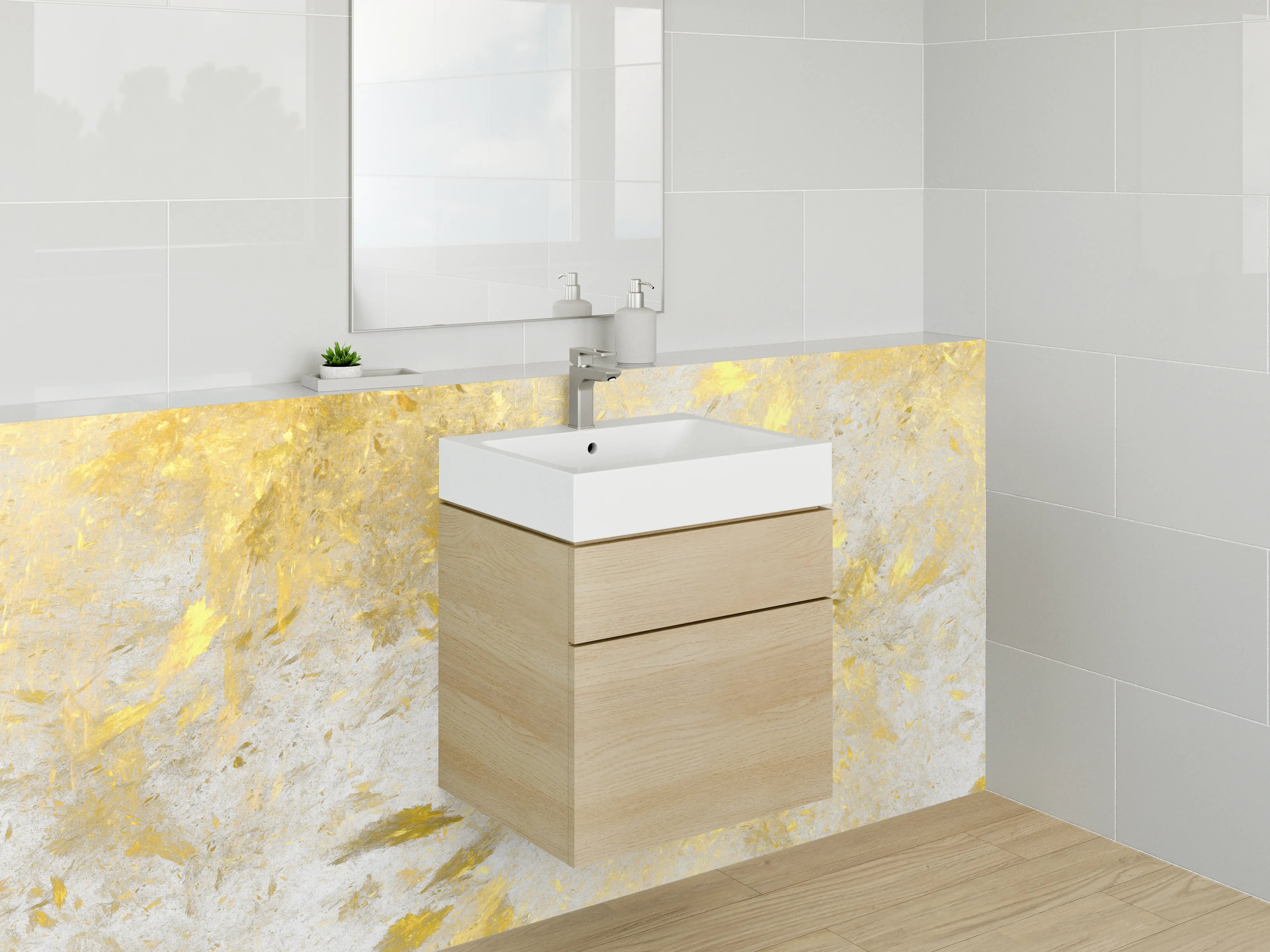 Waschbecken-Rückwand - Weiße Gold-Abstraktion für Küchenrückwand