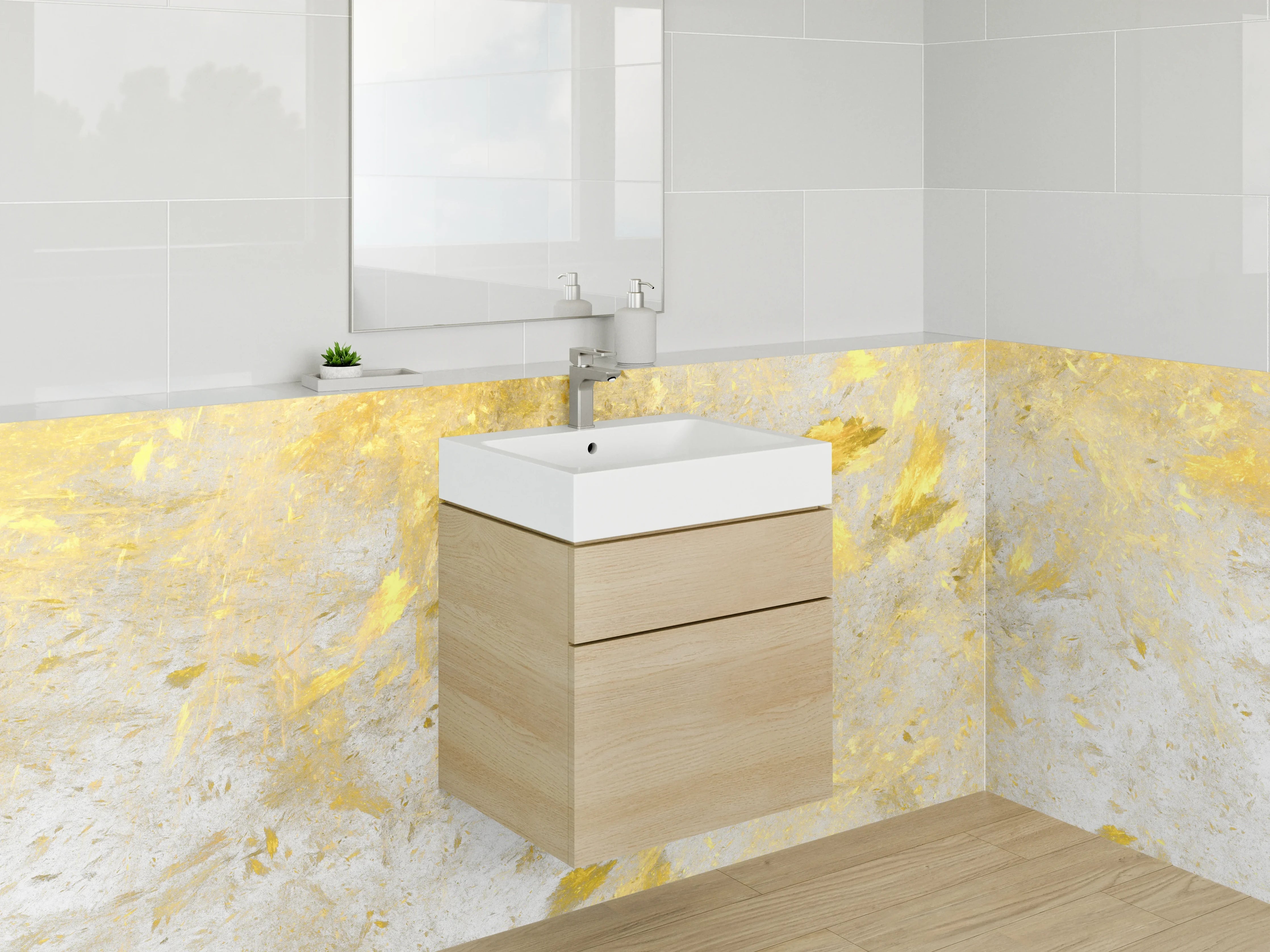 Waschbecken-Rückwand - Weiße Gold-Abstraktion für Küchenrückwand