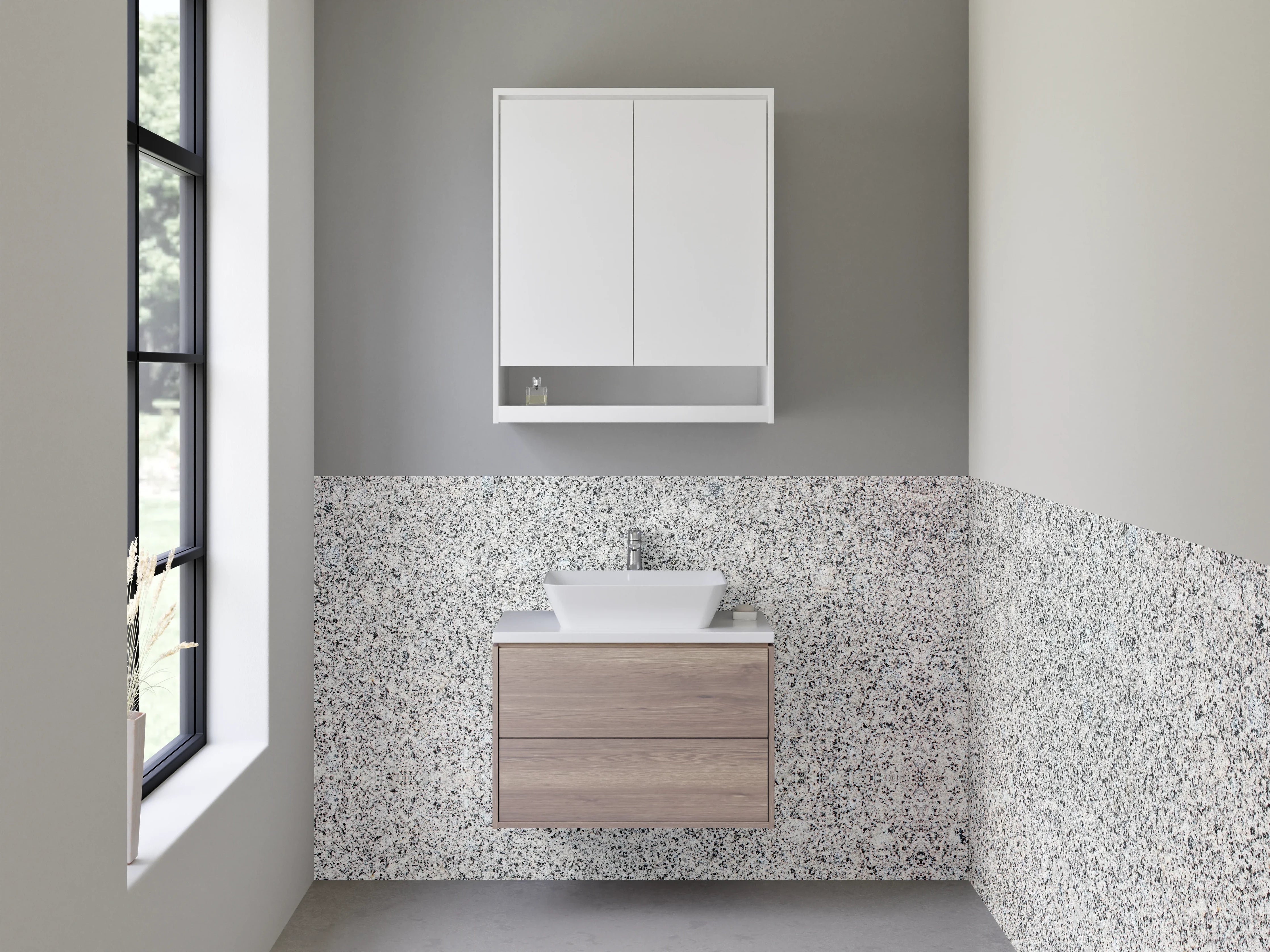 Waschbecken-Rückwand - Weiße Granit-Optik für Küchenrückwand
