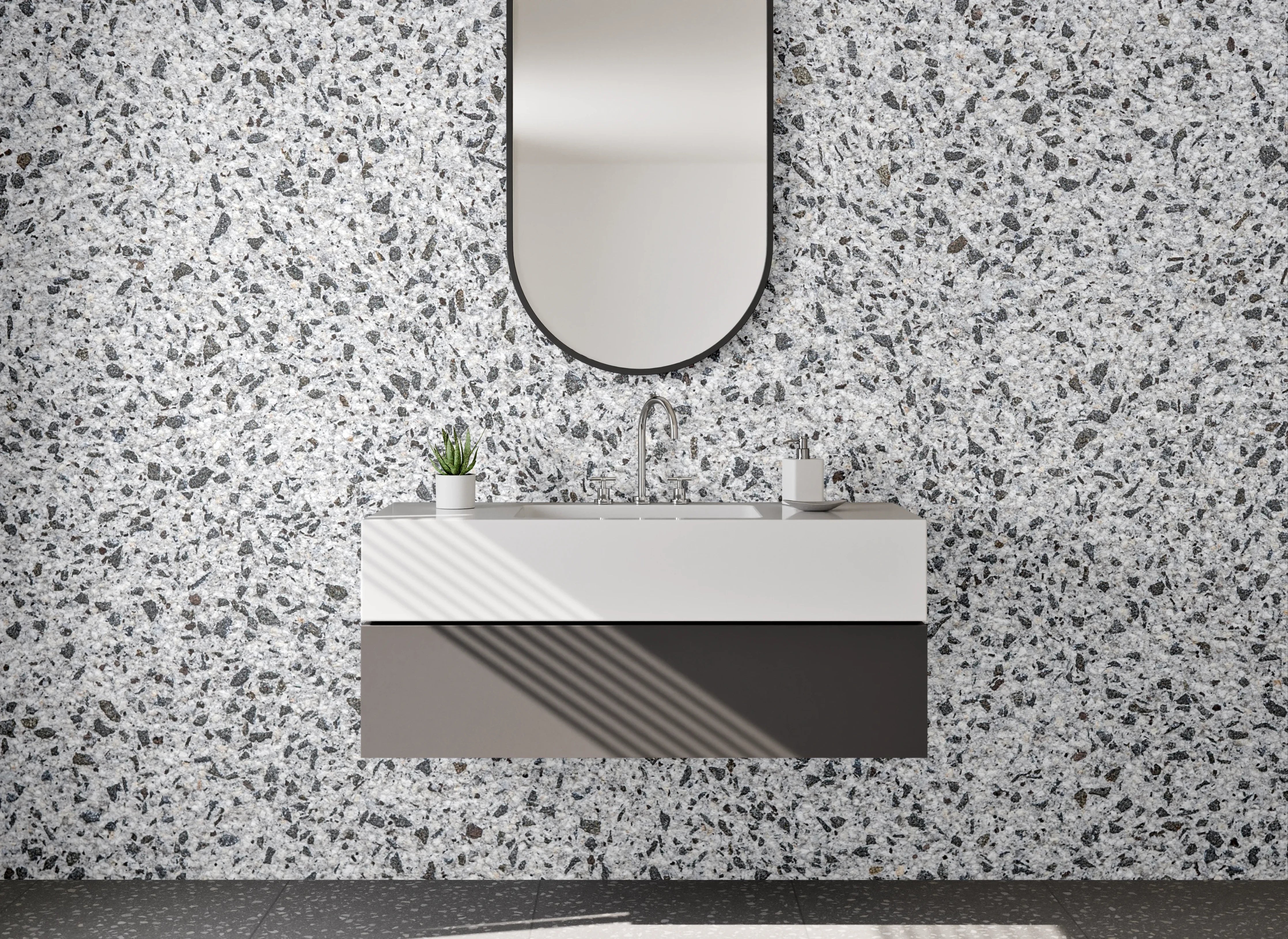 Waschbecken-Rückwand - Weiße Granit-Optik mit Sprenkeln
