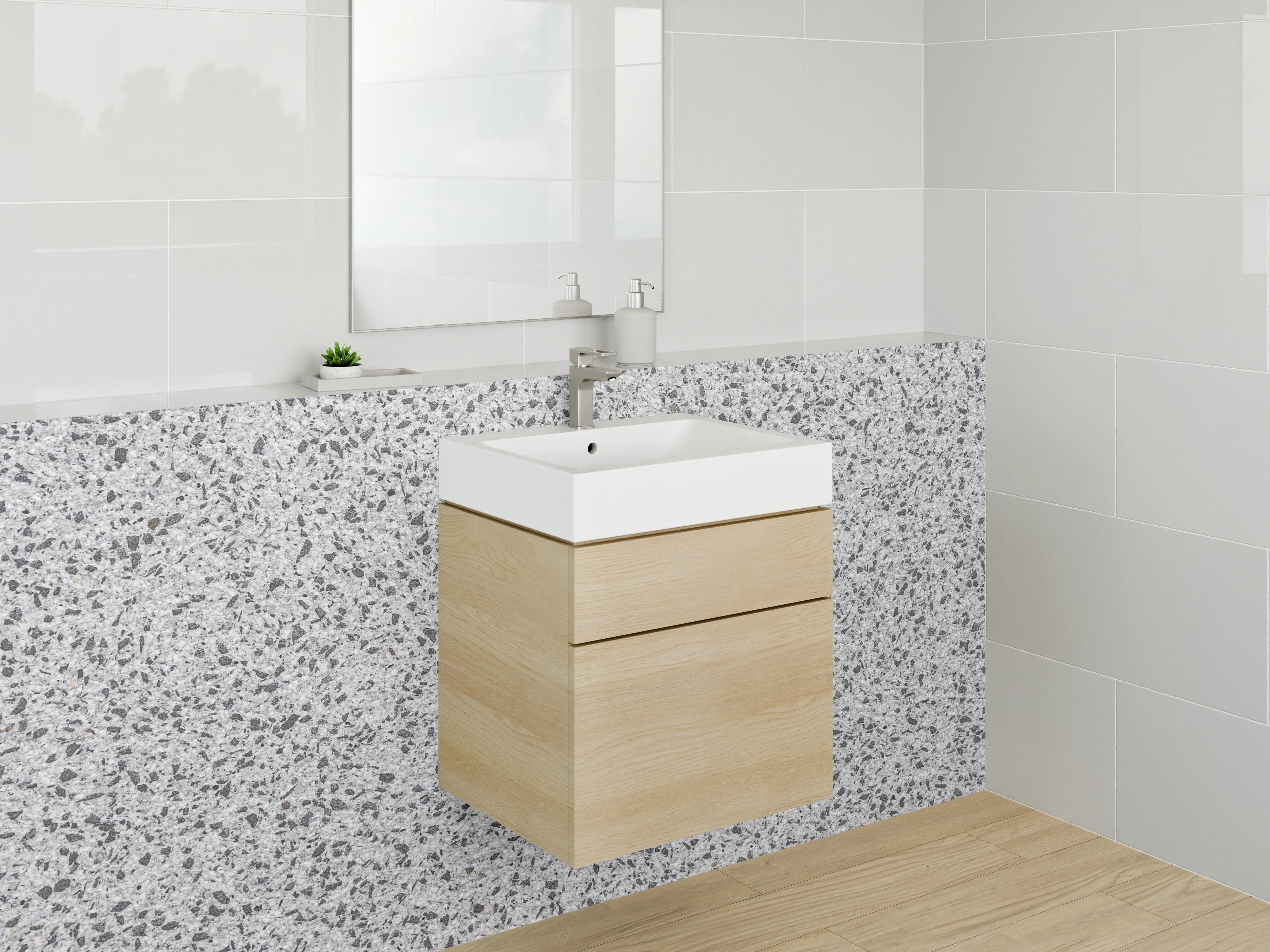 Waschbecken-Rückwand - Weiße Granit-Optik mit Sprenkeln