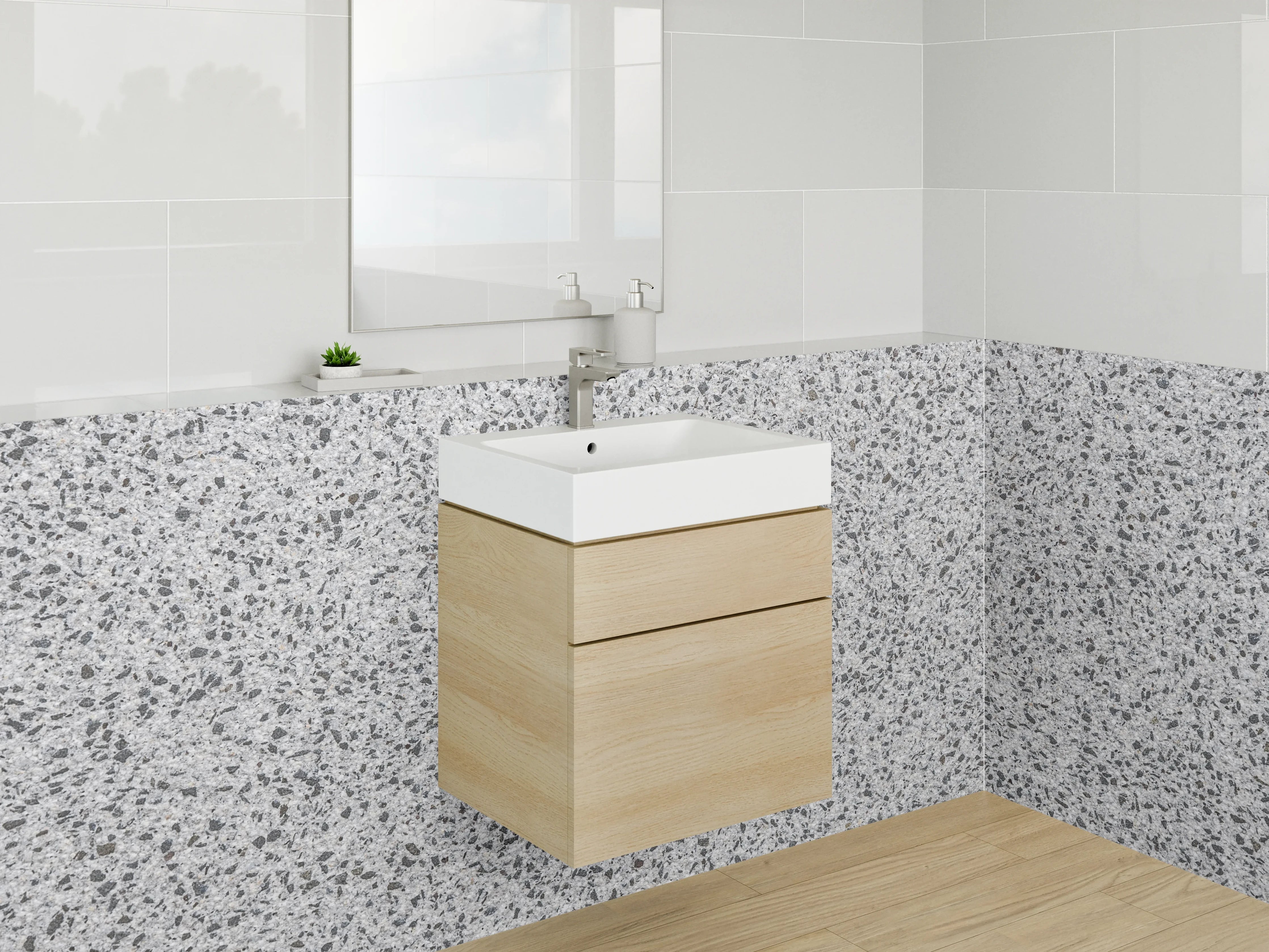 Waschbecken-Rückwand - Weiße Granit-Optik mit Sprenkeln