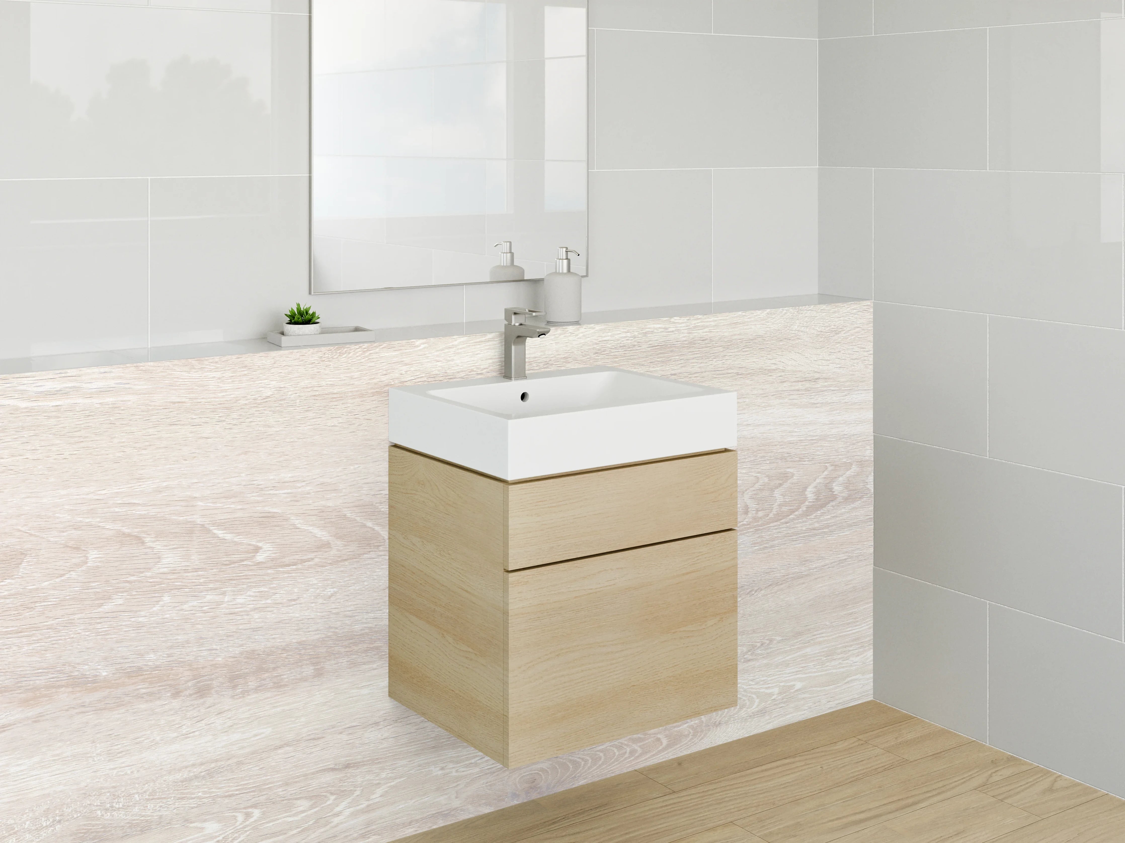 Waschbecken-Rückwand - Weiße Holzoptik Oberfläche