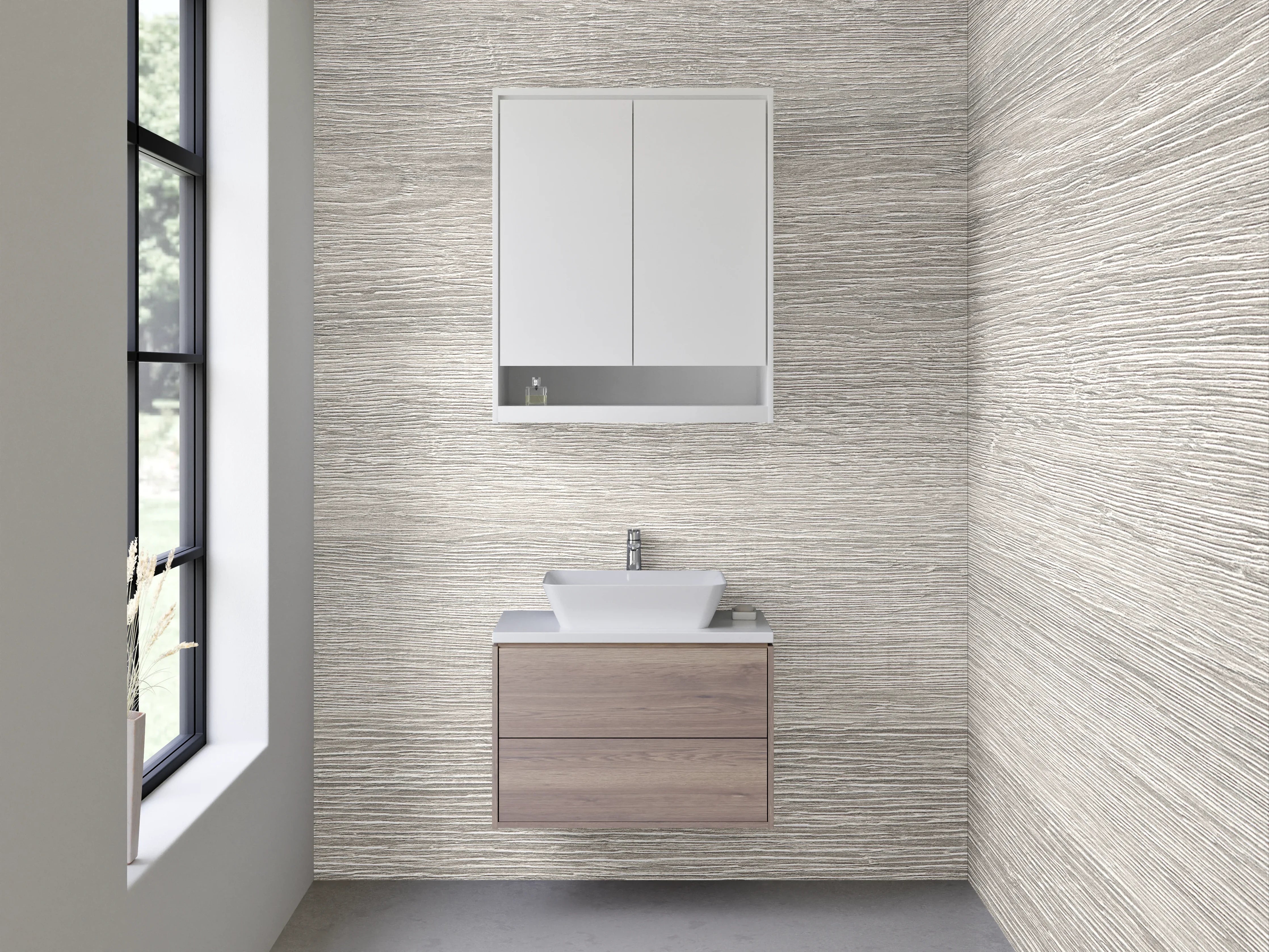 Waschbecken-Rückwand - Weiße Holzoptik modern für Bad & Küche