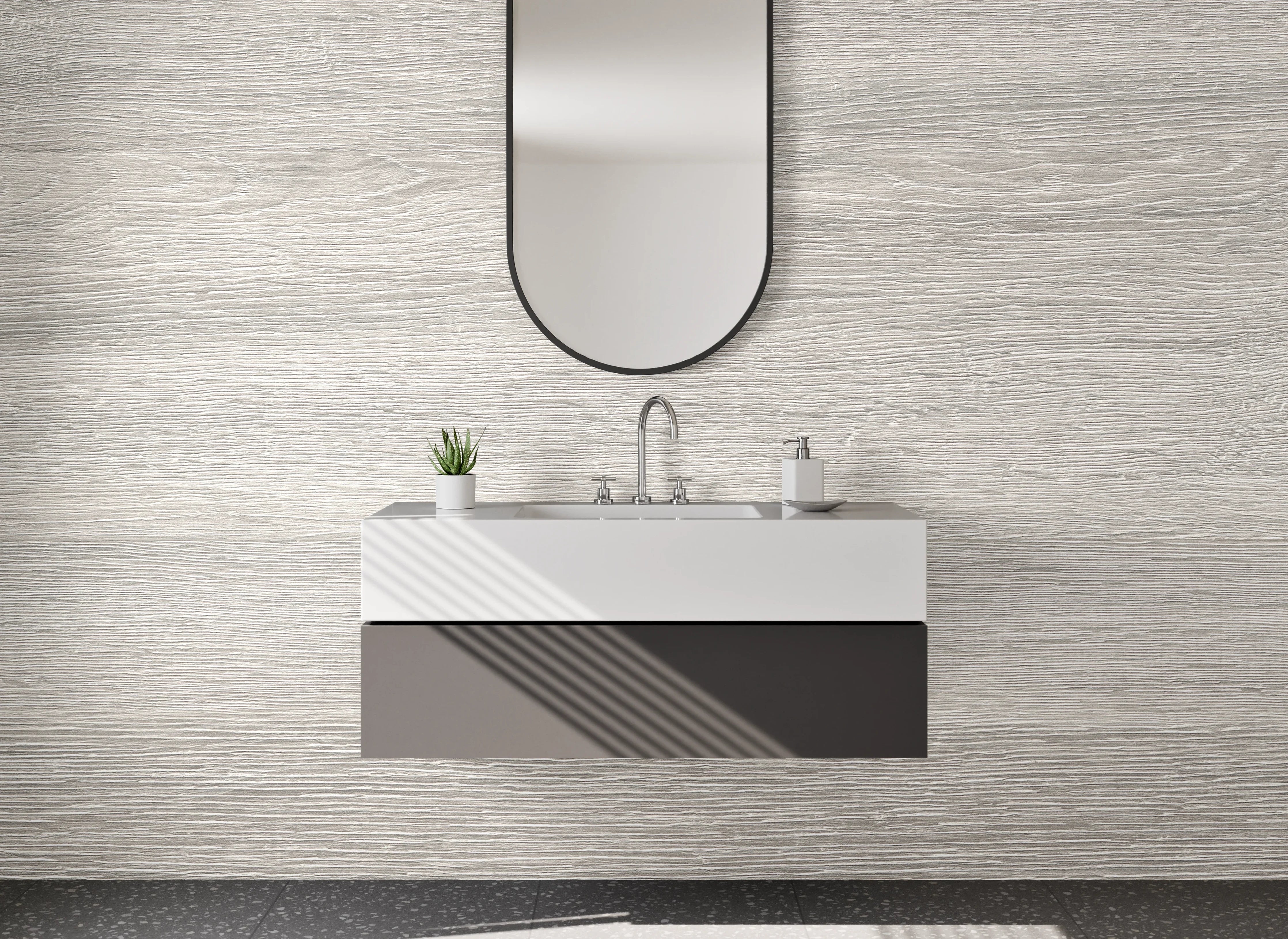 Waschbecken-Rückwand - Weiße Holzoptik modern für Bad & Küche