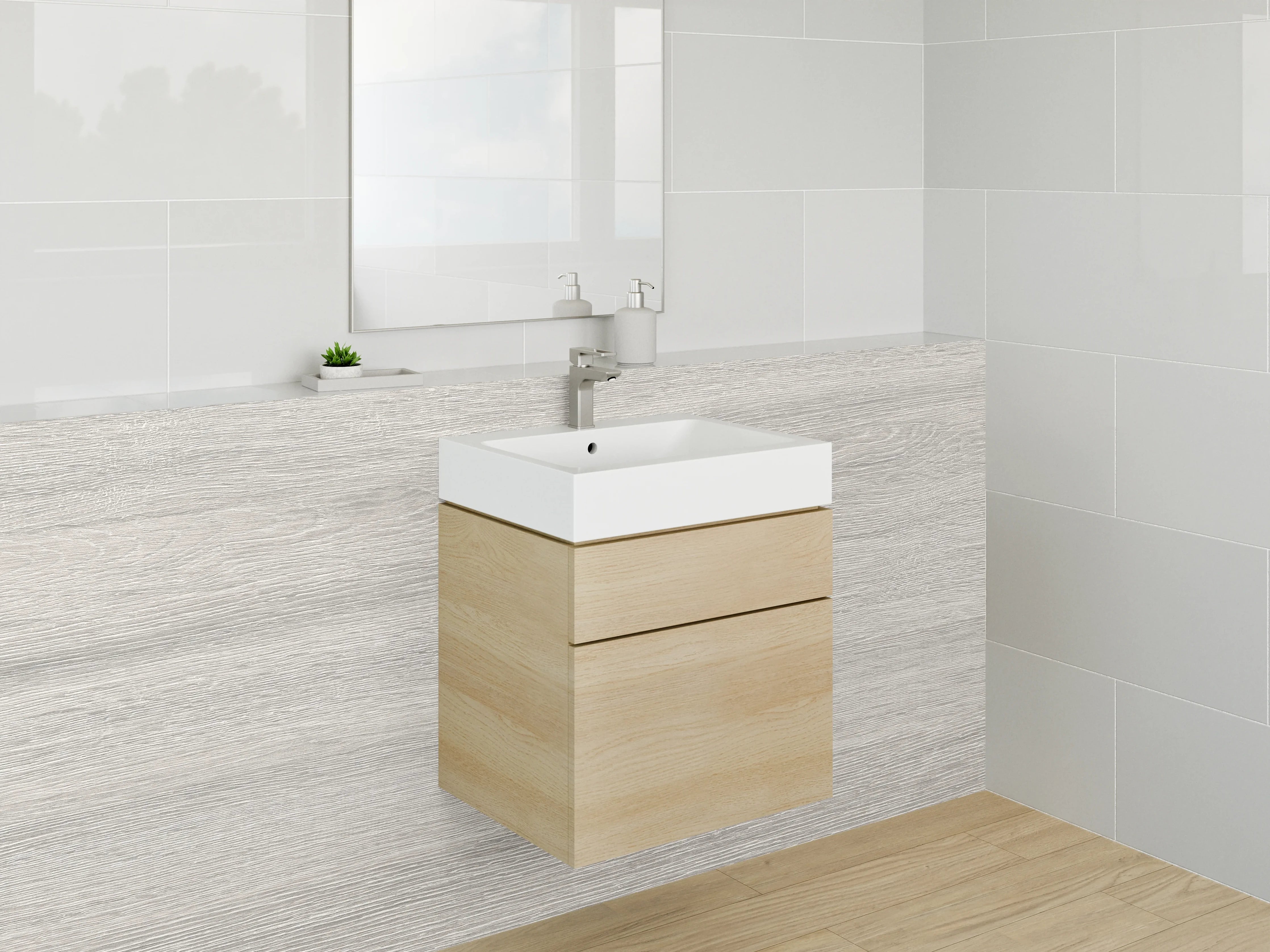 Waschbecken-Rückwand - Weiße Holzoptik modern für Bad & Küche