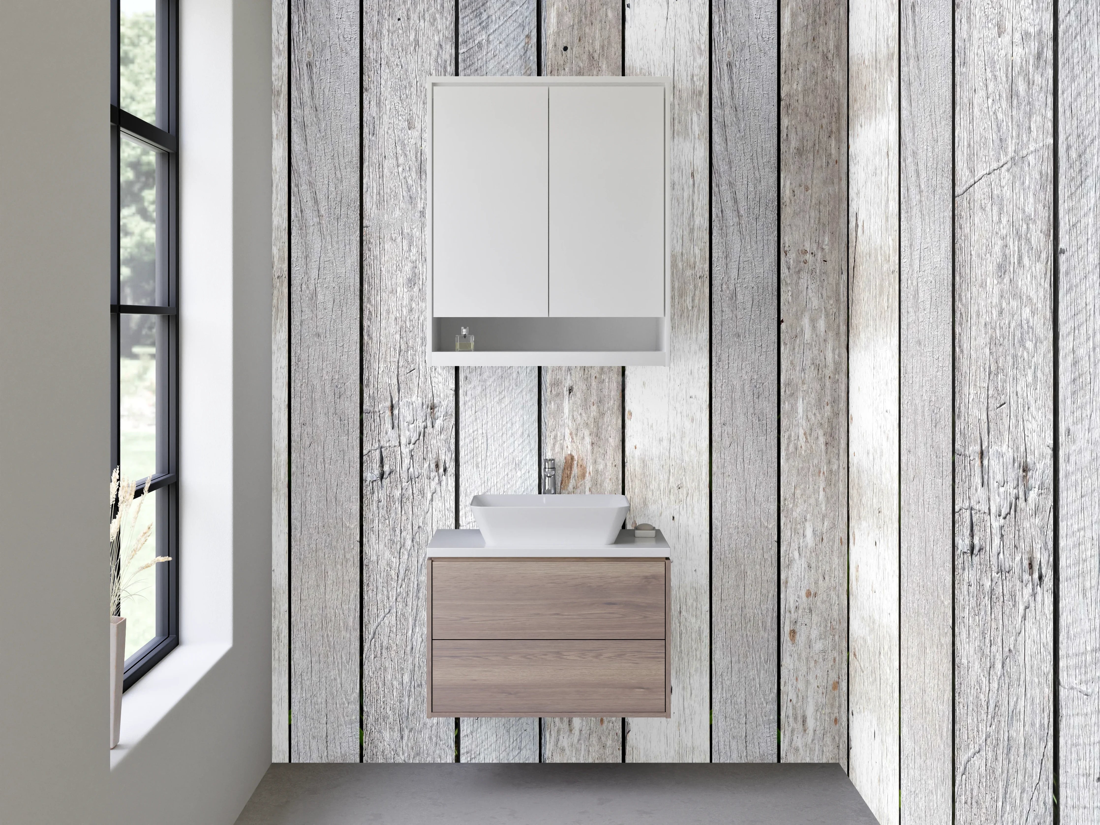 Waschbecken-Rückwand - Weiße Holzplanken-Optik für Rückwände