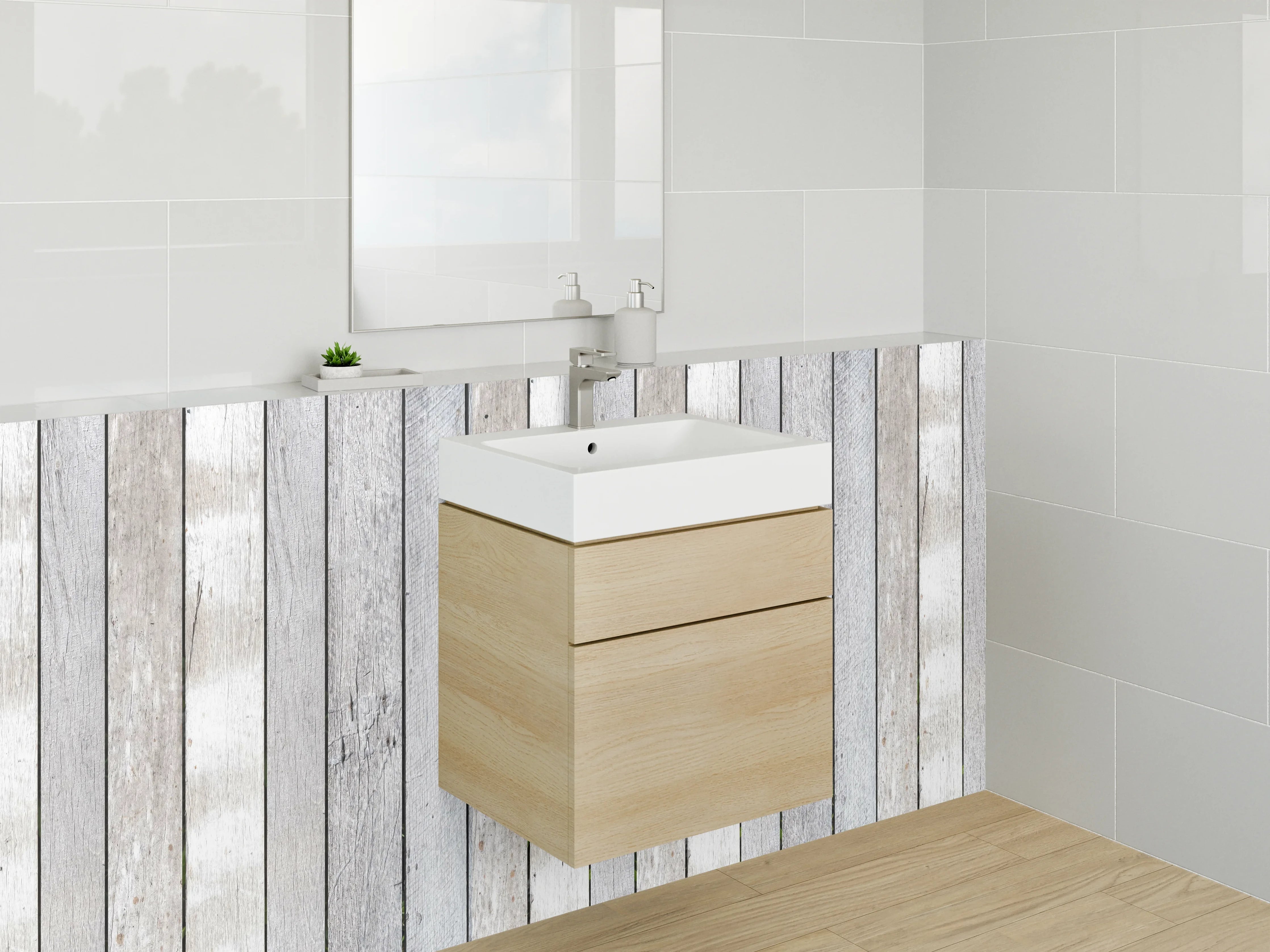 Waschbecken-Rückwand - Weiße Holzplanken-Optik für Rückwände