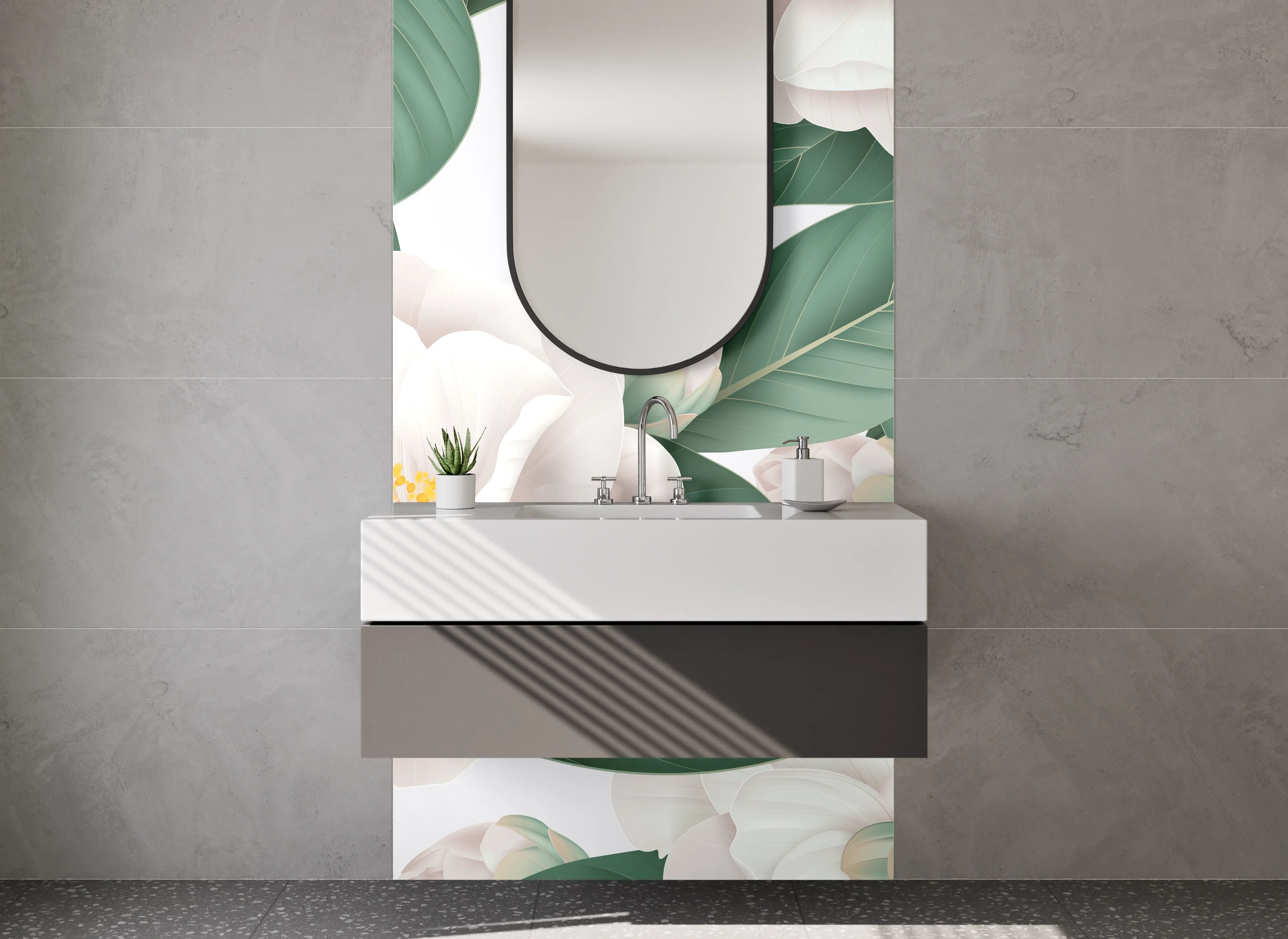 Waschbecken-Rückwand - Weiße Kamelien-Blüten Kunst-Design