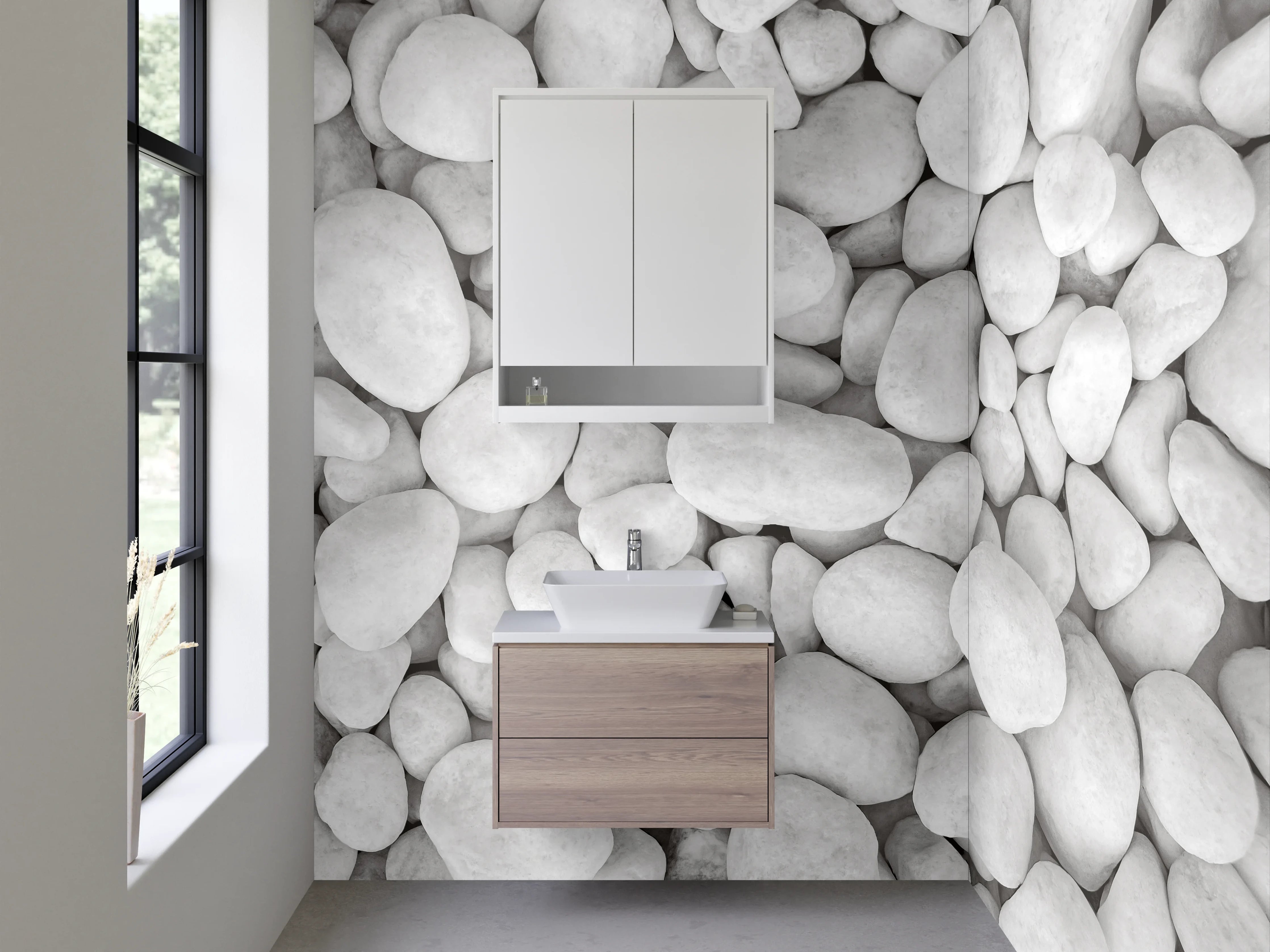 Waschbecken-Rückwand - Weiße Kieselsteine Minimalistisch