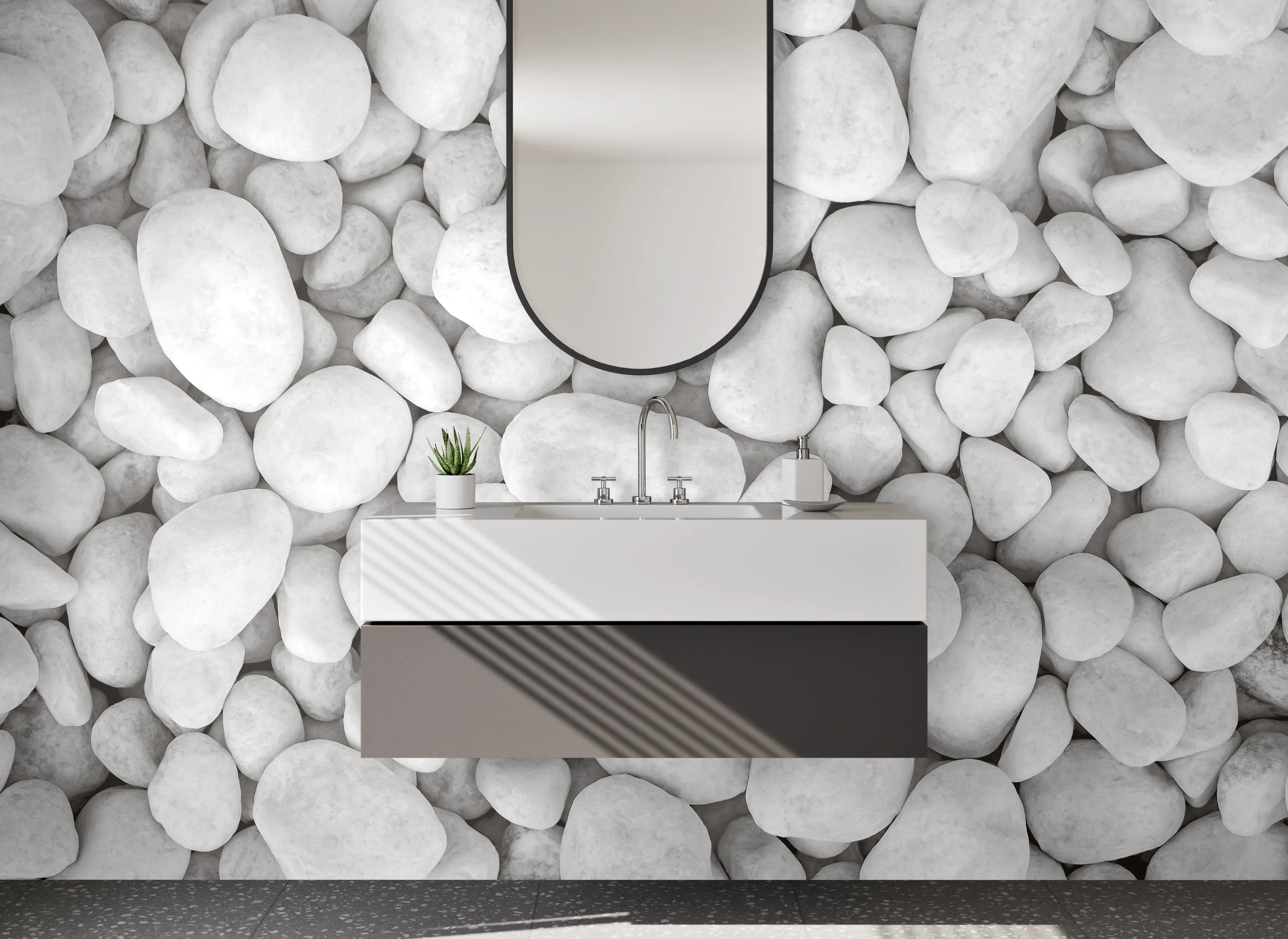 Waschbecken-Rückwand - Weiße Kieselsteine Minimalistisch
