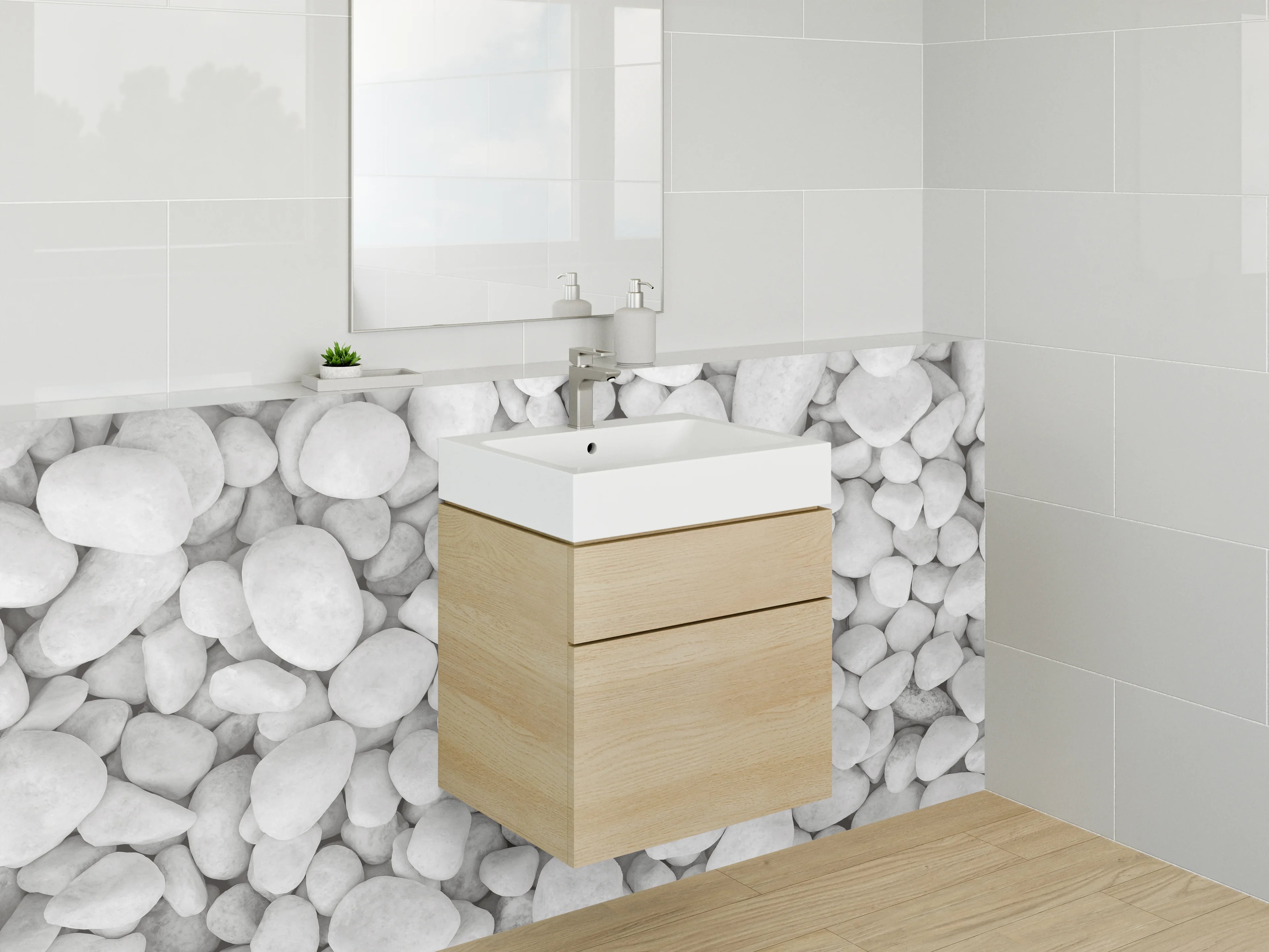 Waschbecken-Rückwand - Weiße Kieselsteine Minimalistisch