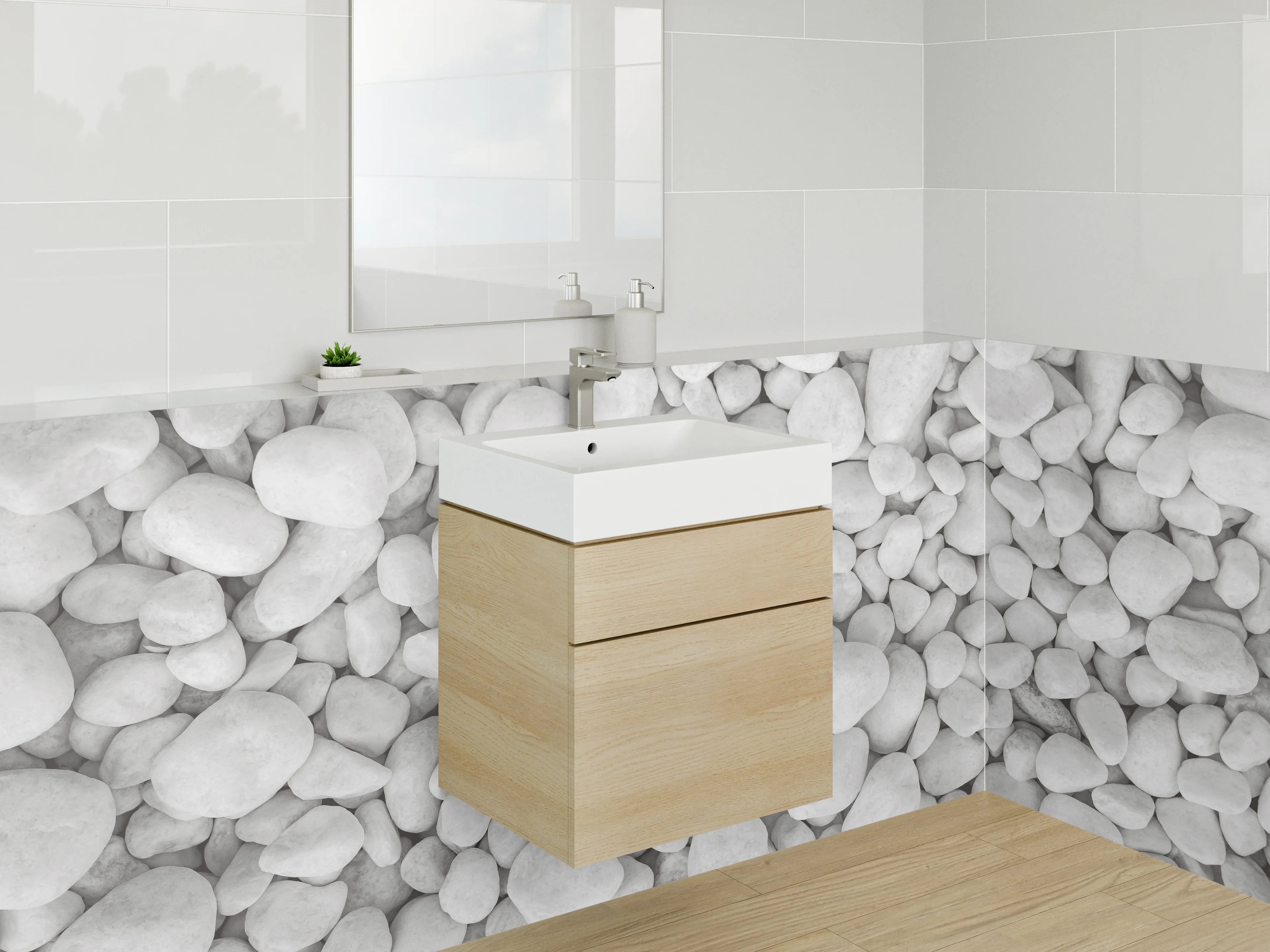 Waschbecken-Rückwand - Weiße Kieselsteine Minimalistisch
