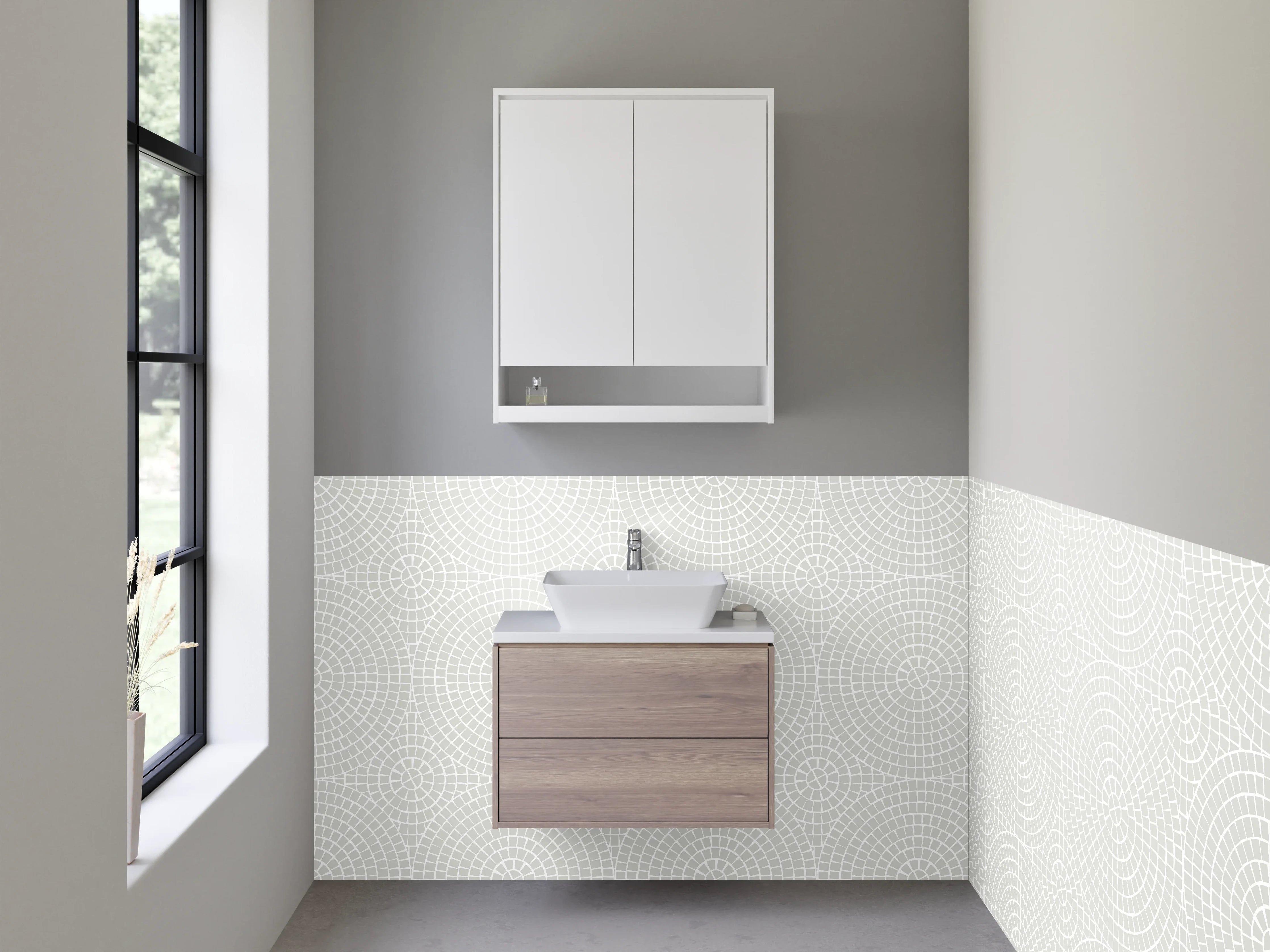 Waschbecken-Rückwand - Weiße Kreis-Muster Fliesen modern