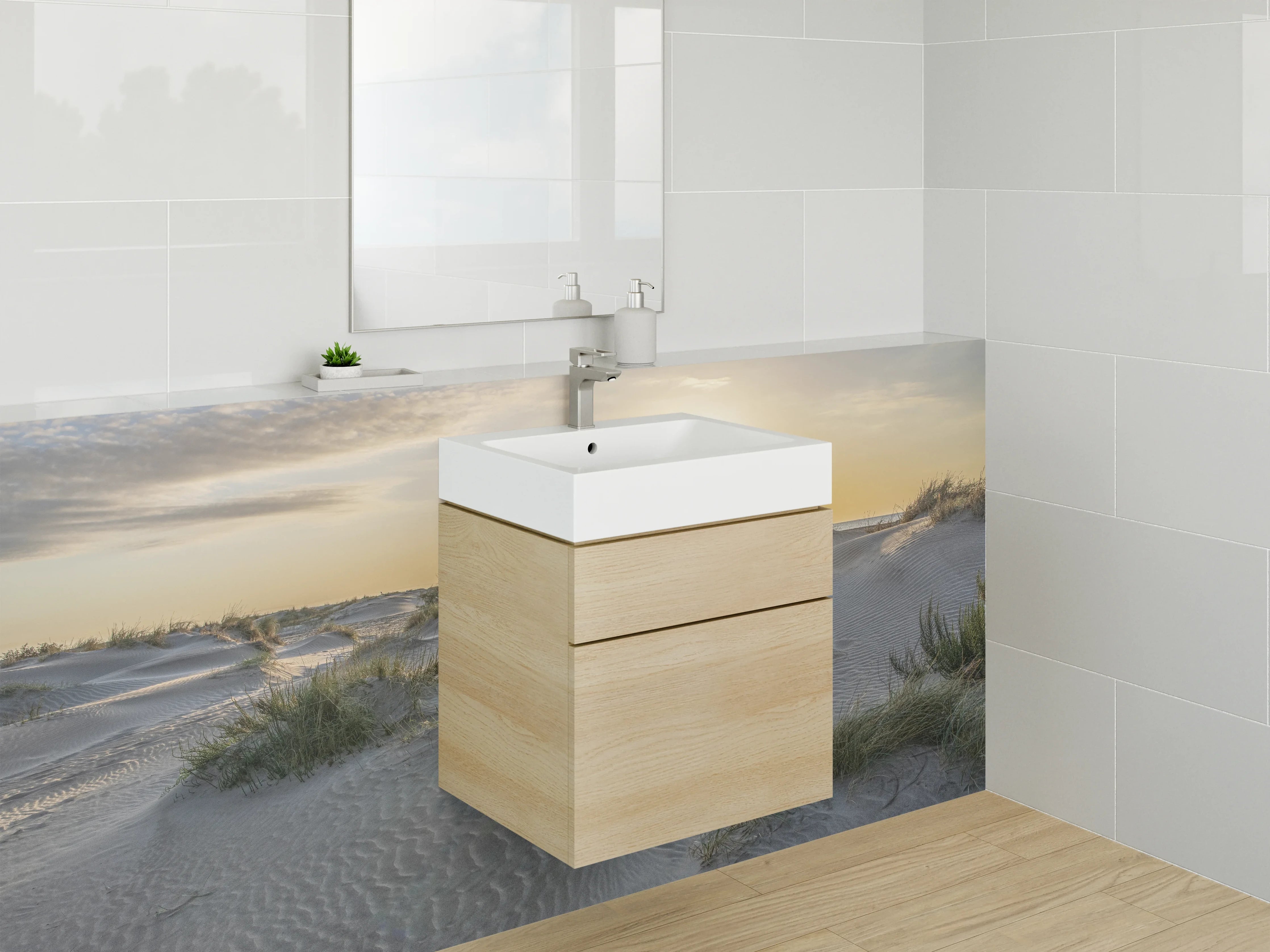 Waschbecken-Rückwand - Weiße Küchenrückwand mit Grautönen