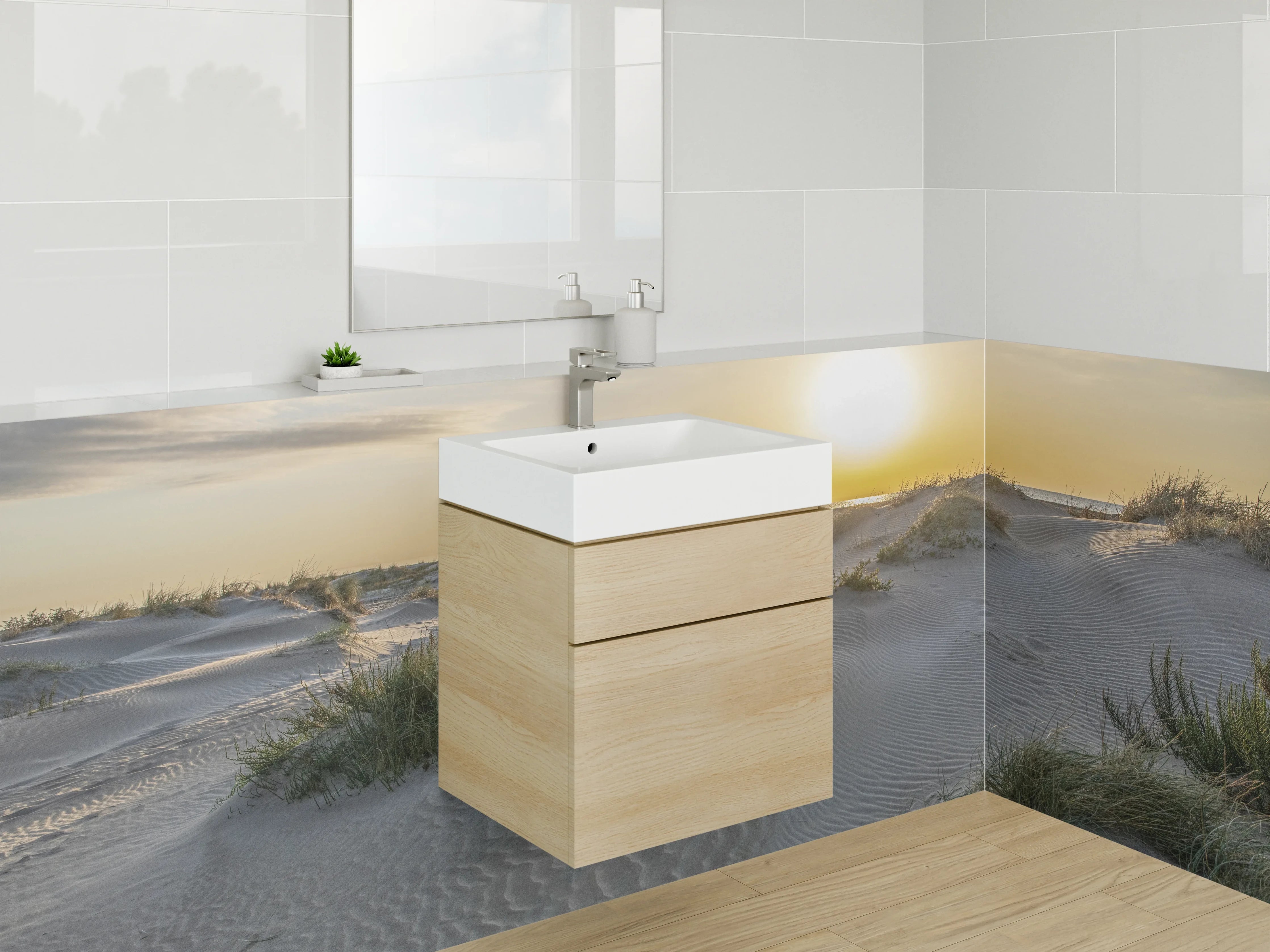 Waschbecken-Rückwand - Weiße Küchenrückwand mit Grautönen