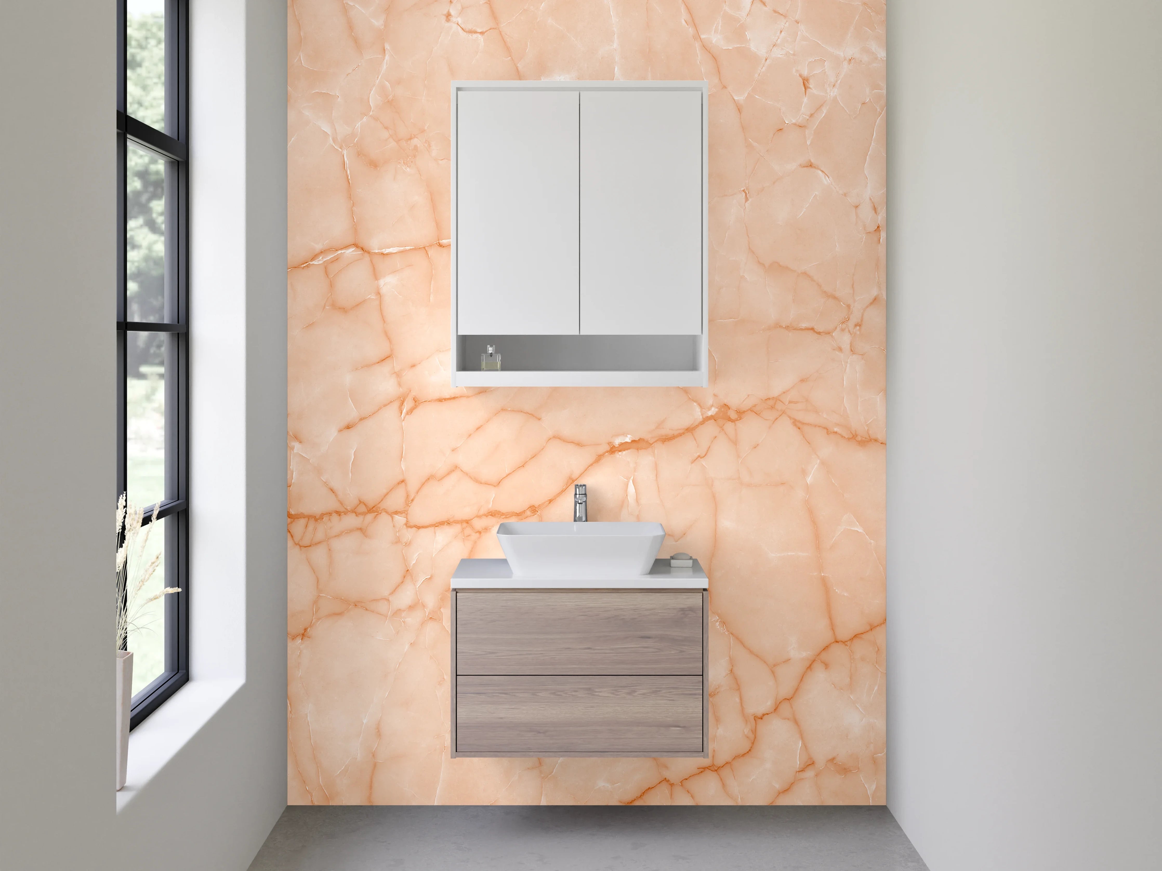 Waschbecken-Rückwand - Weiße Marmor Badwand: Eleganz und Stil