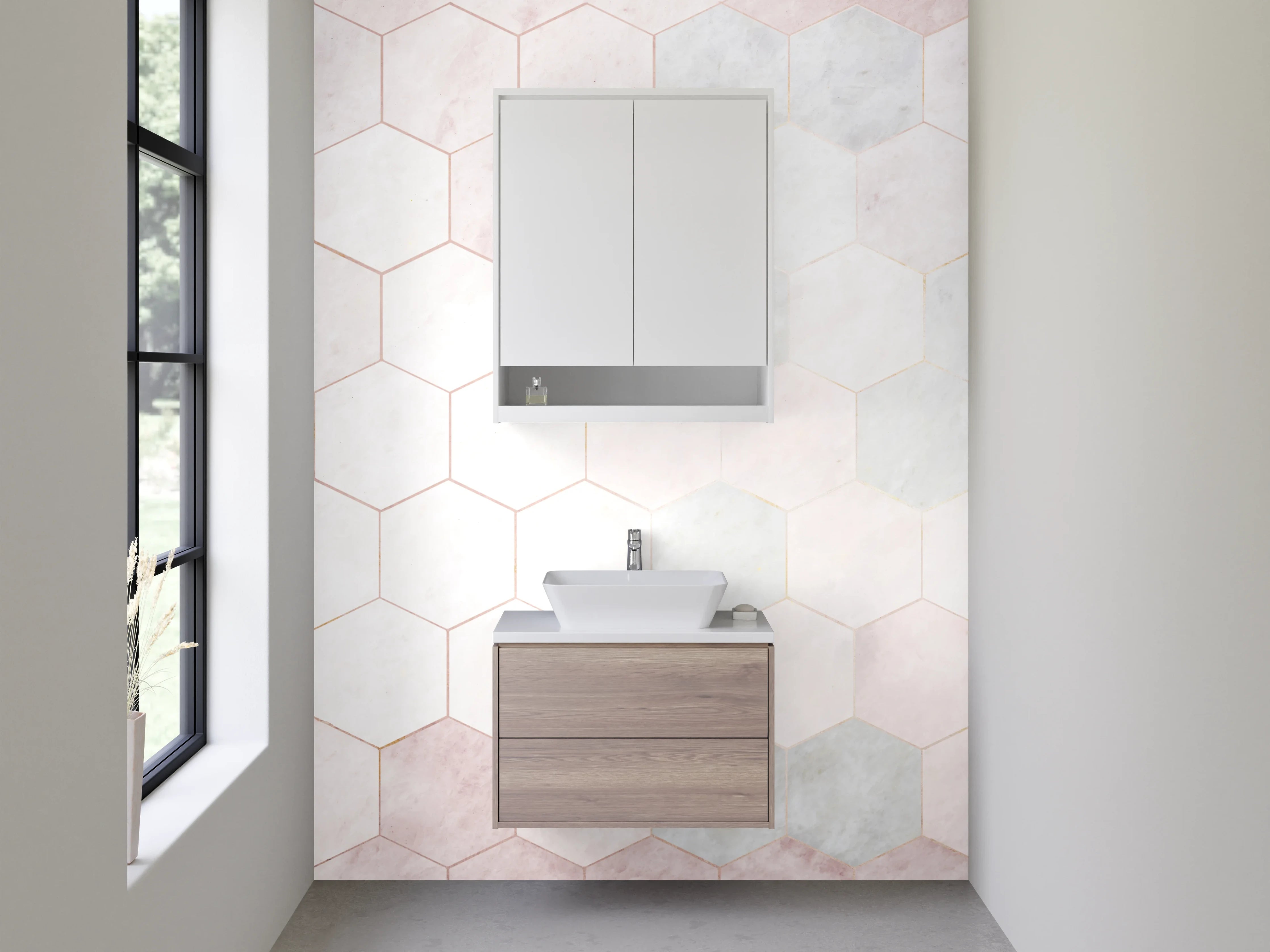 Waschbecken-Rückwand - Weiße Marmor Hexagon Fliesen