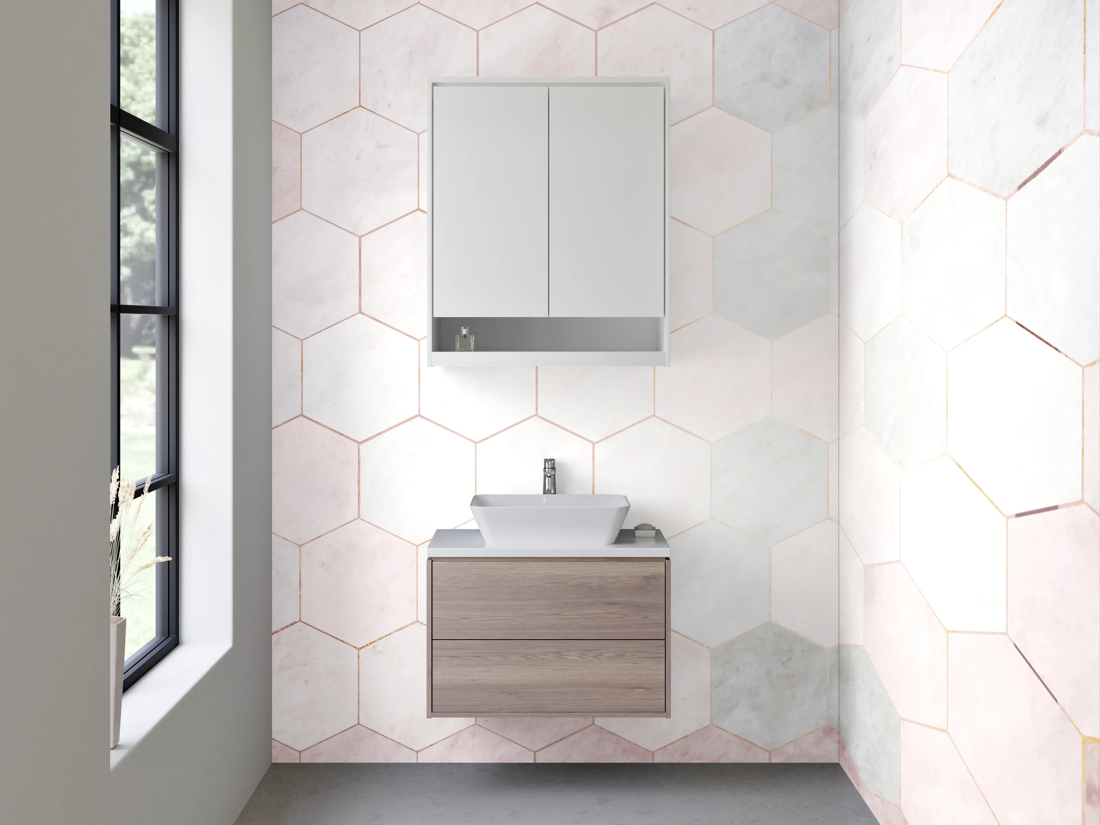 Waschbecken-Rückwand - Weiße Marmor Hexagon Fliesen