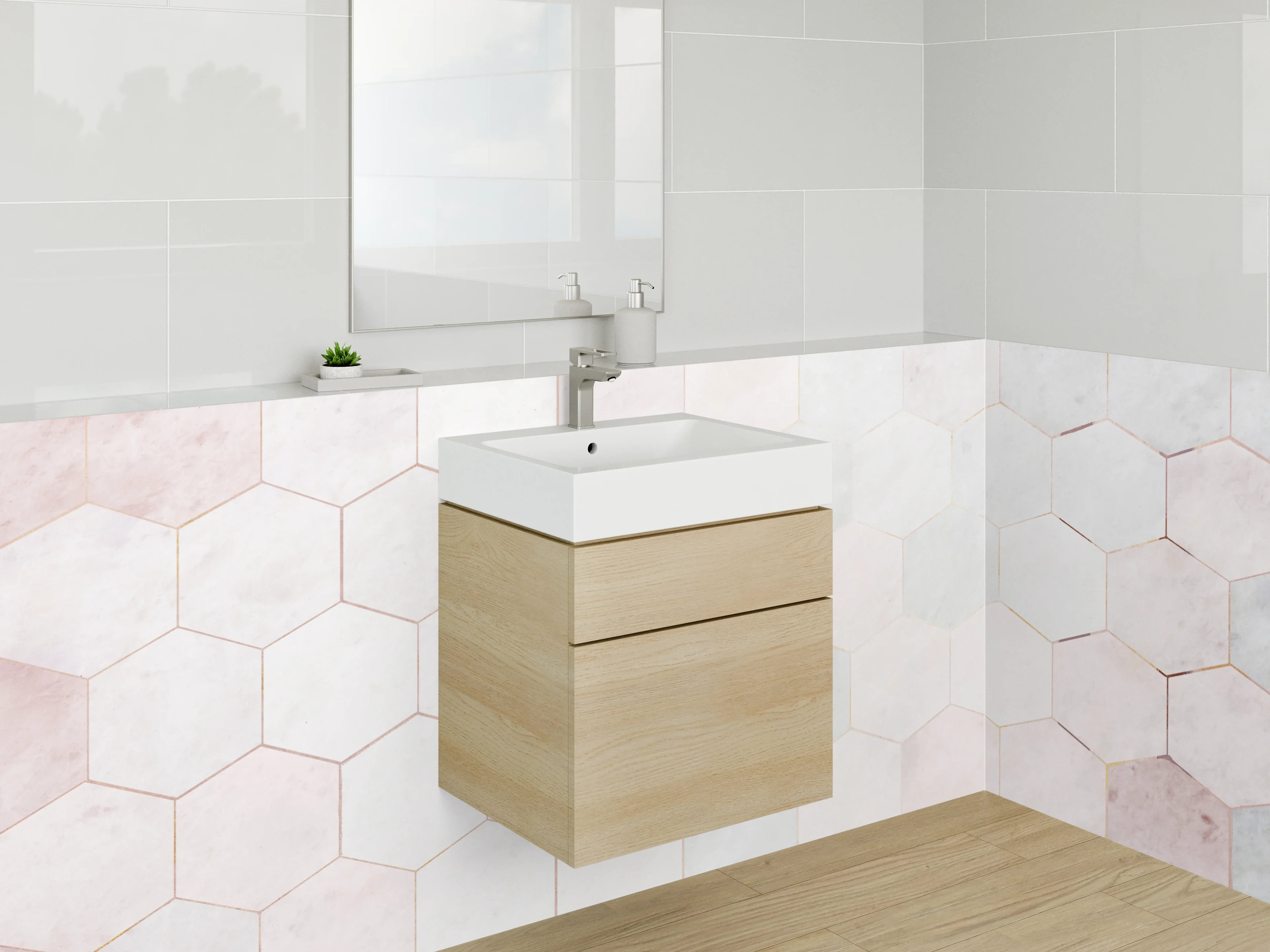 Waschbecken-Rückwand - Weiße Marmor Hexagon Fliesen