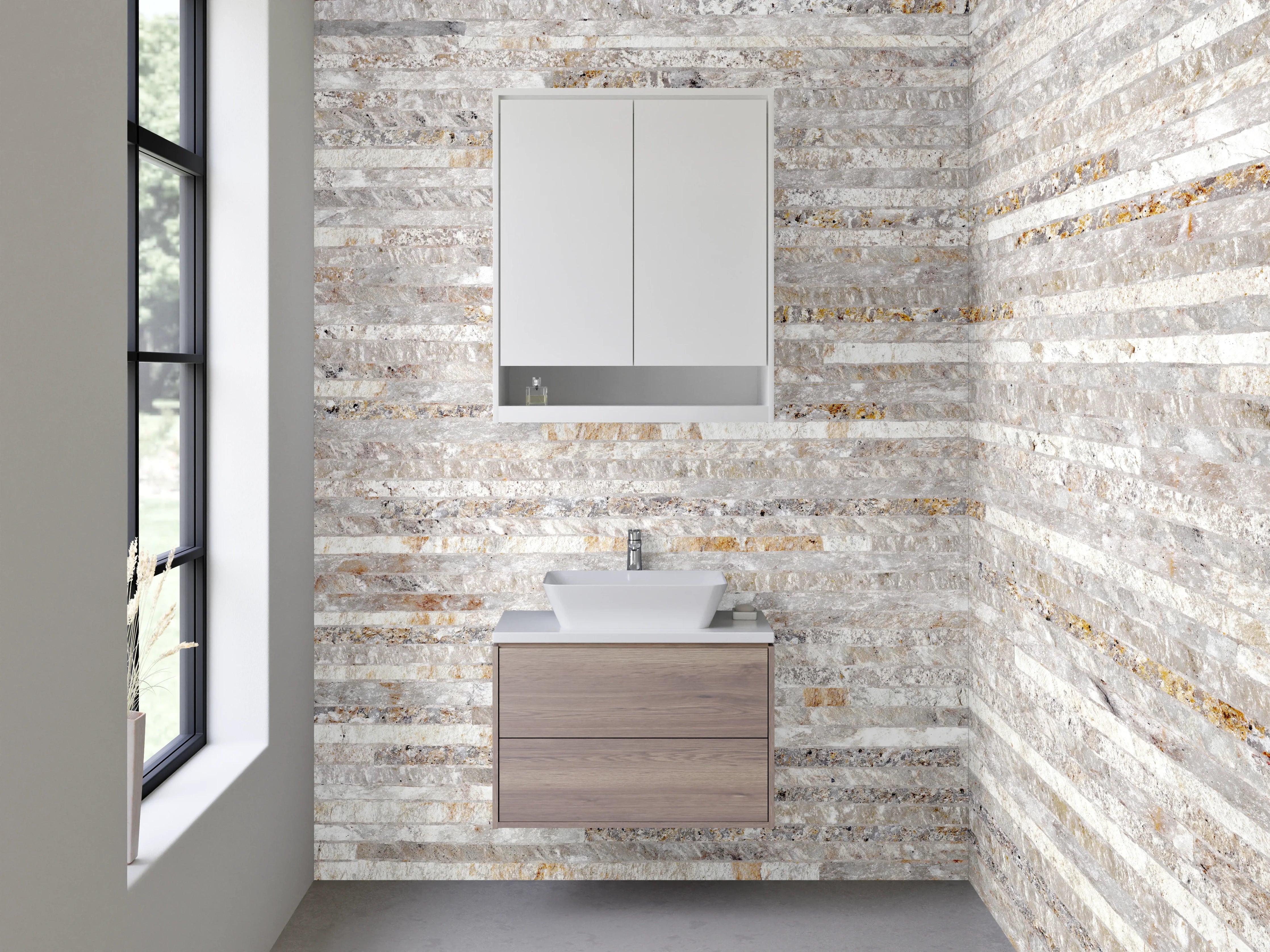 Waschbecken-Rückwand - Weiße Marmor-Optik Steinfliesen
