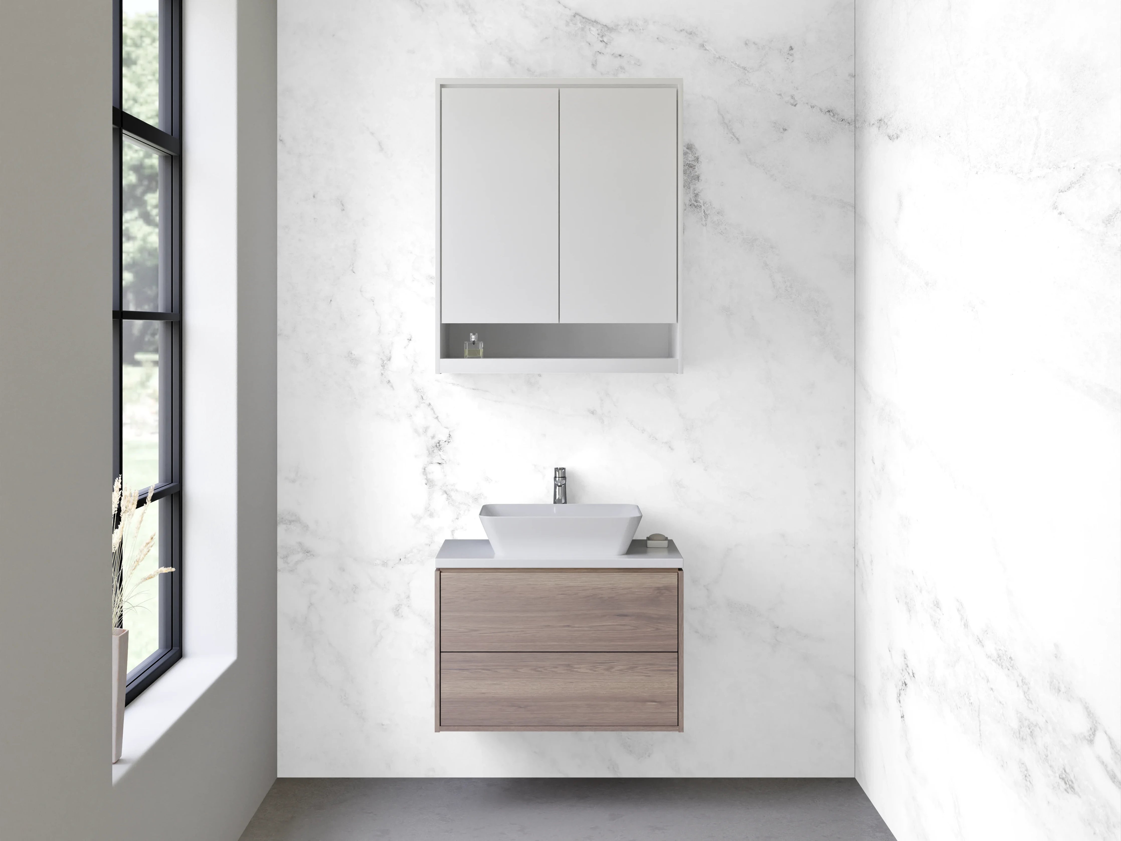 Waschbecken-Rückwand - Weiße Marmor-Optik für Waschtischwand