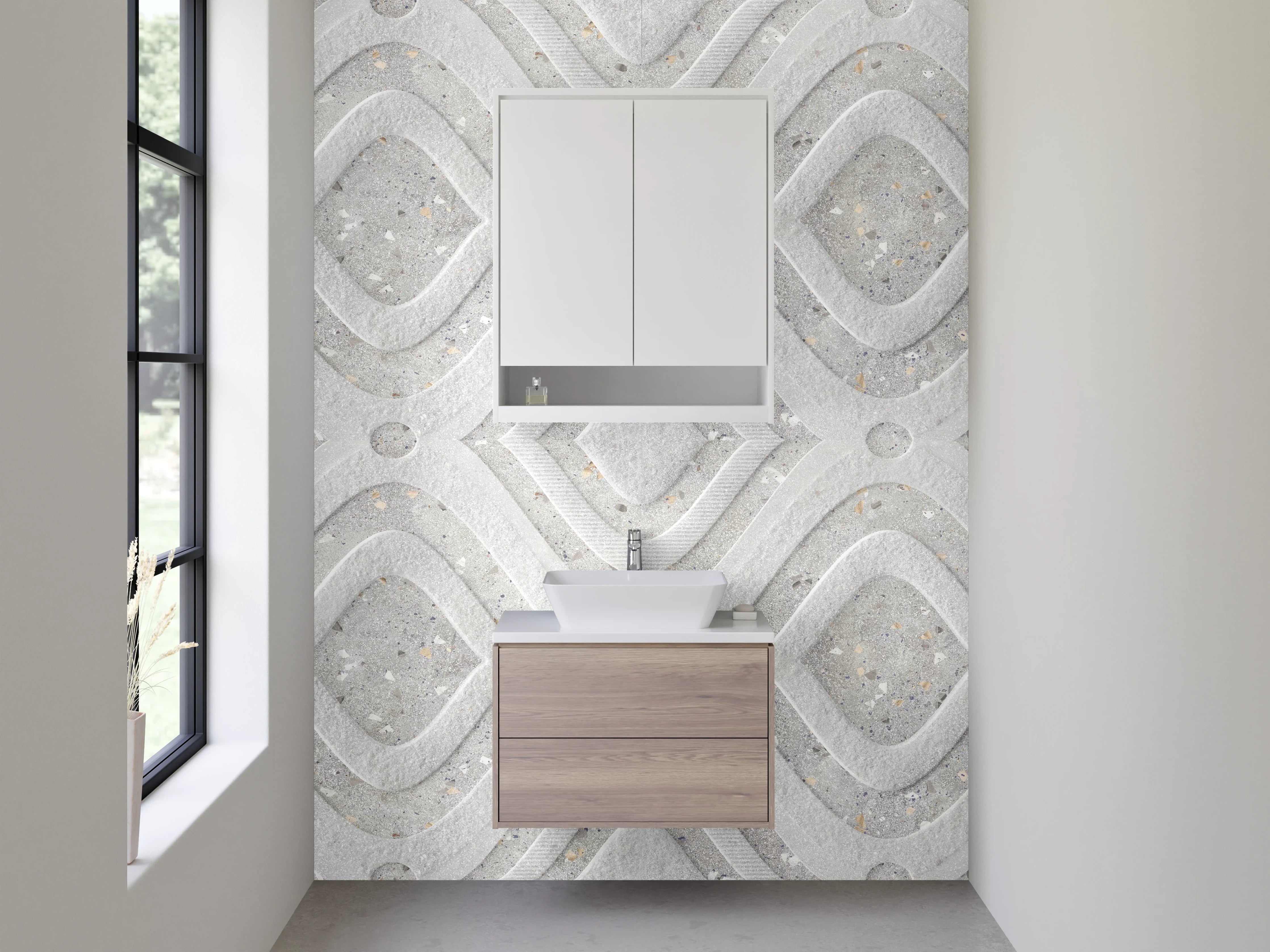 Waschbecken-Rückwand - Weiße Marmor Optik geometrisches Muster