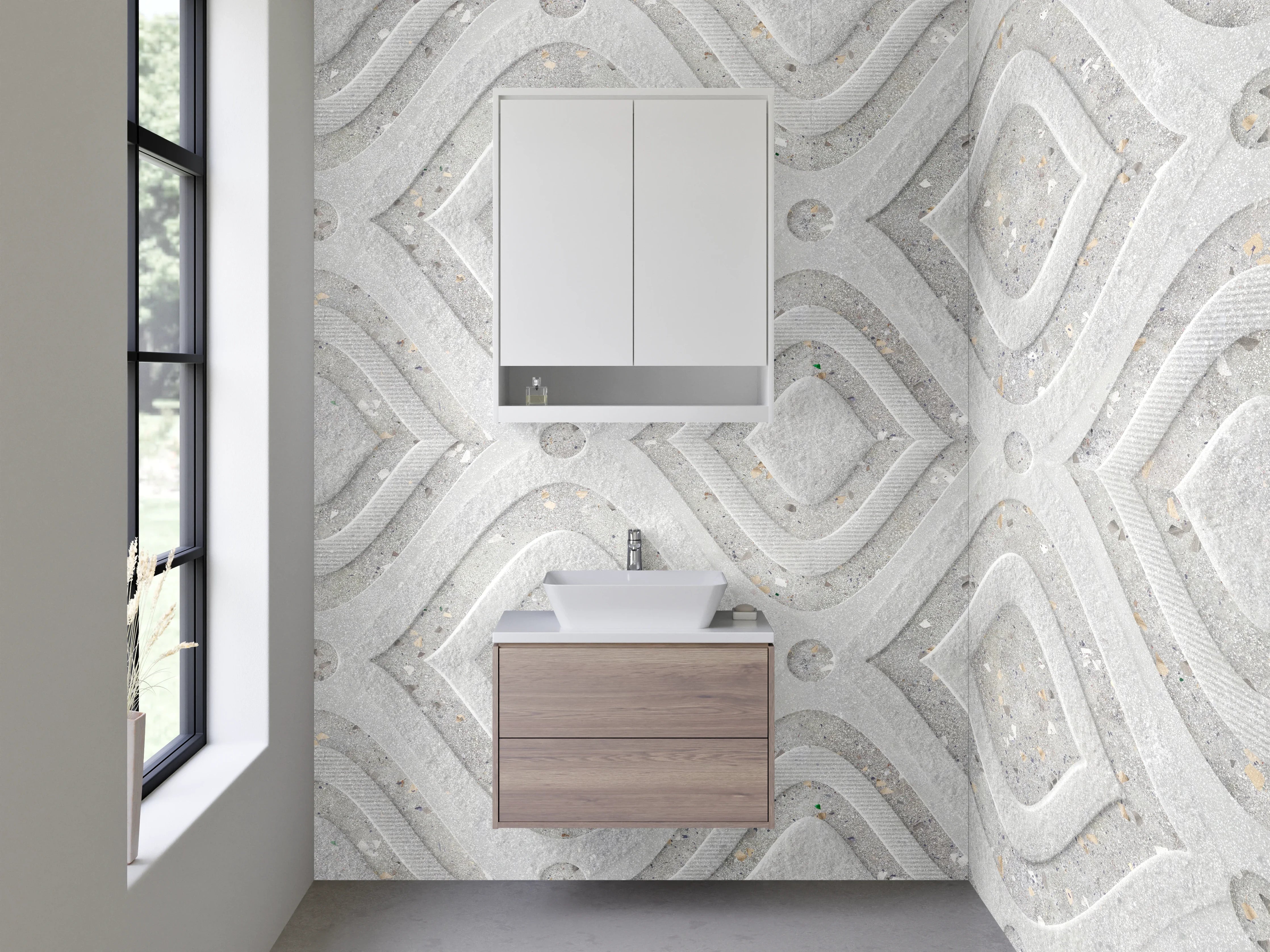 Waschbecken-Rückwand - Weiße Marmor Optik geometrisches Muster