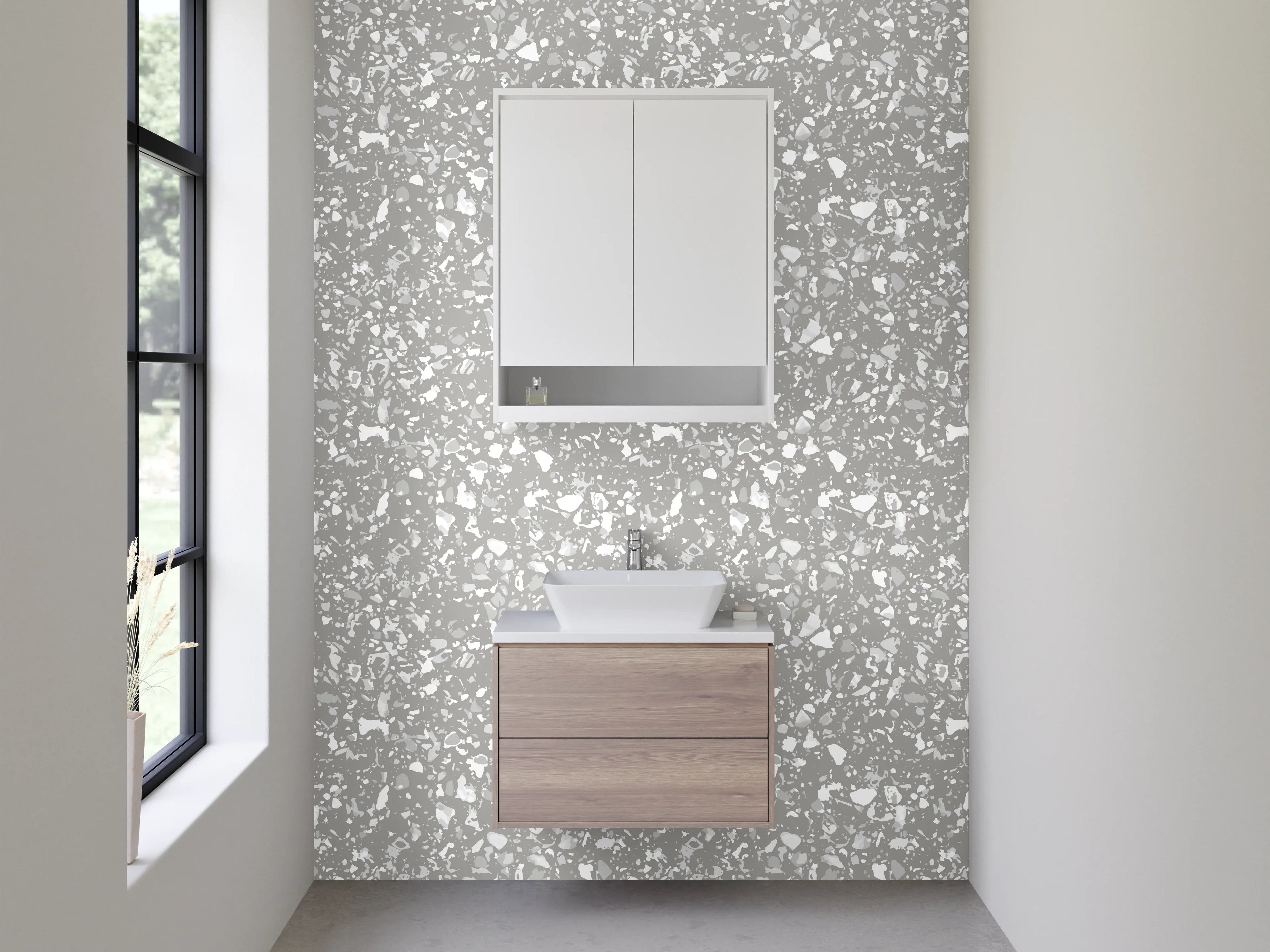 Waschbecken-Rückwand - Weiße Marmor-Optik mit grauem Muster