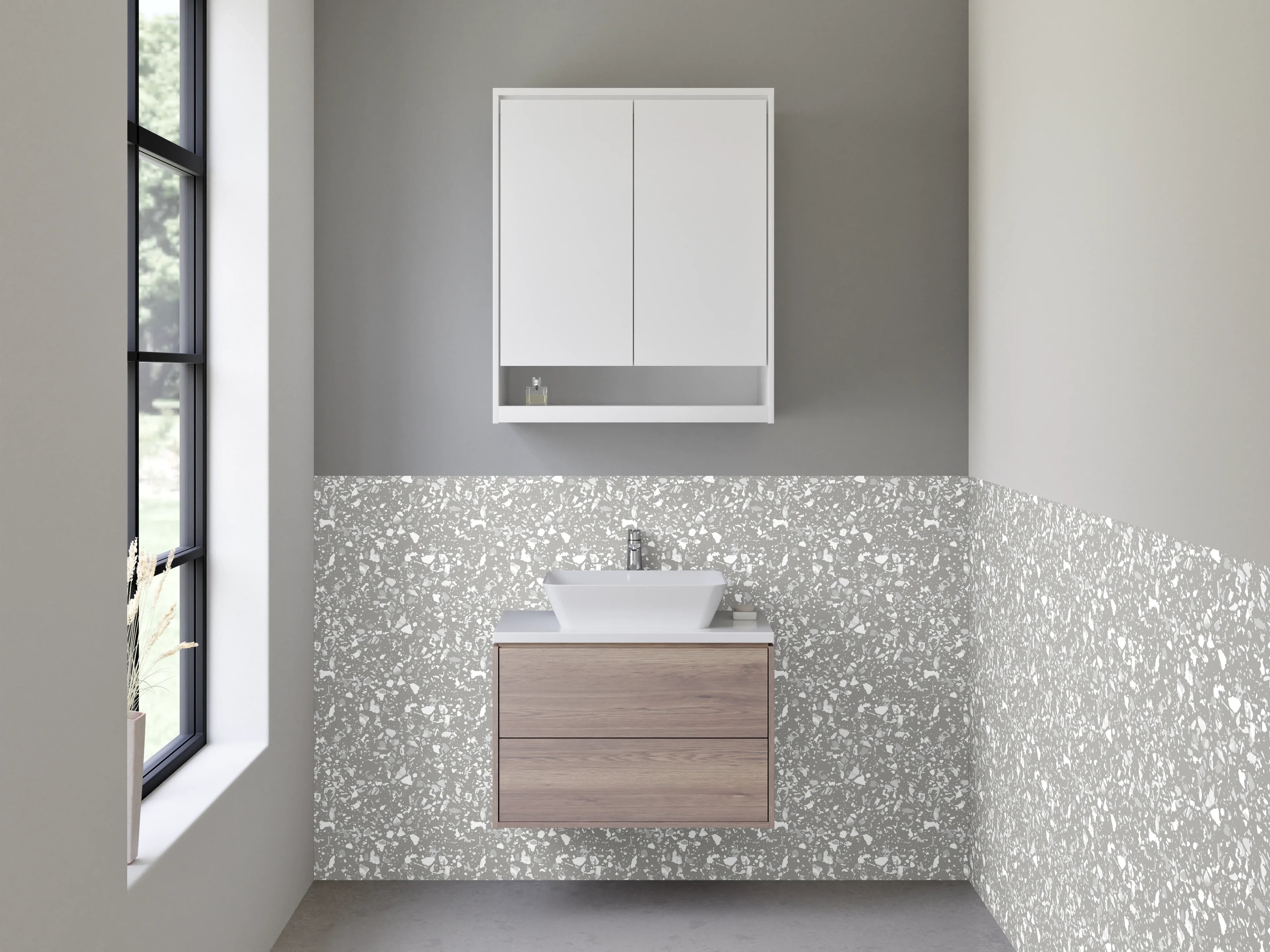 Waschbecken-Rückwand - Weiße Marmor-Optik mit grauem Muster