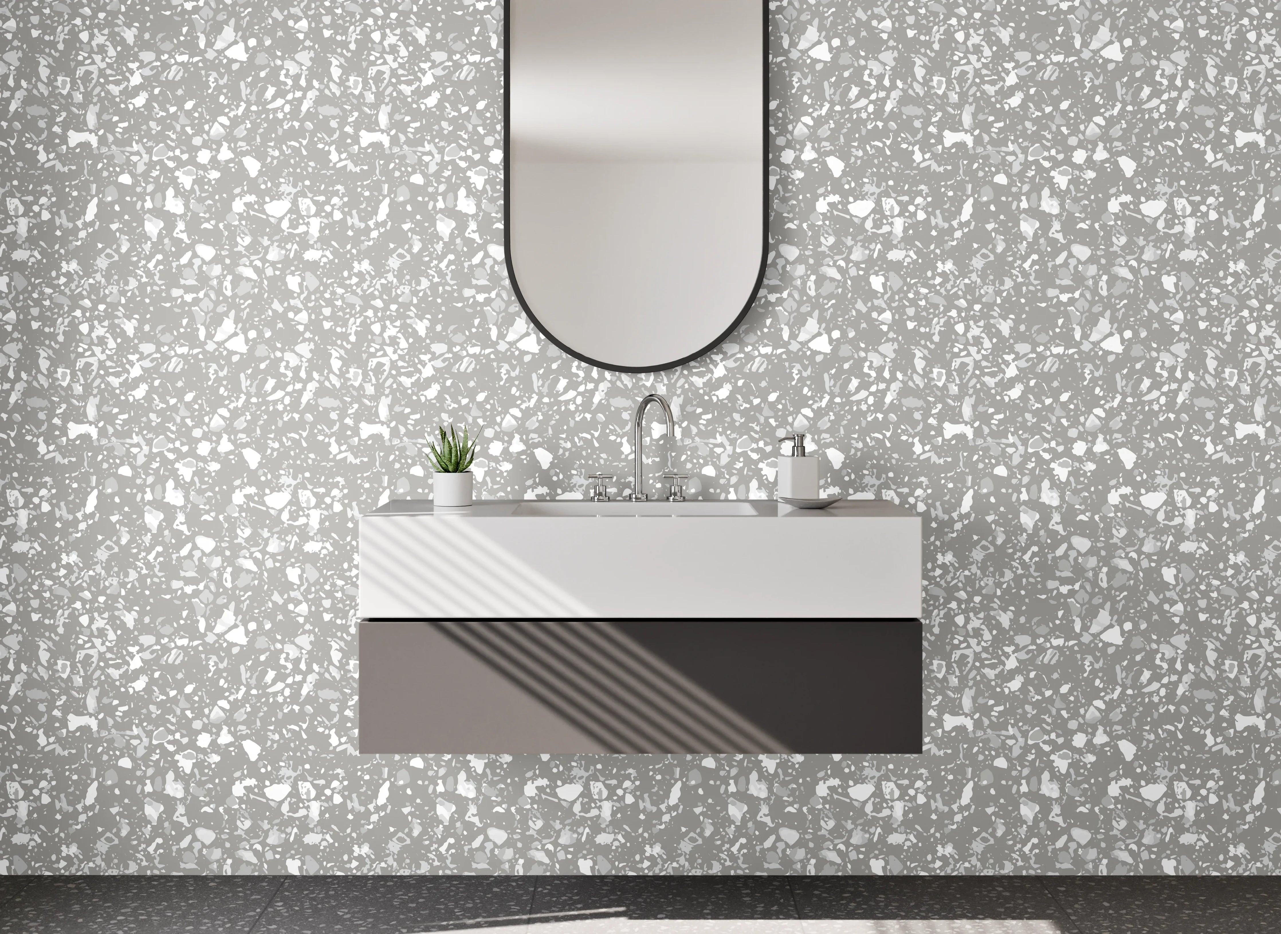 Waschbecken-Rückwand - Weiße Marmor-Optik mit grauem Muster