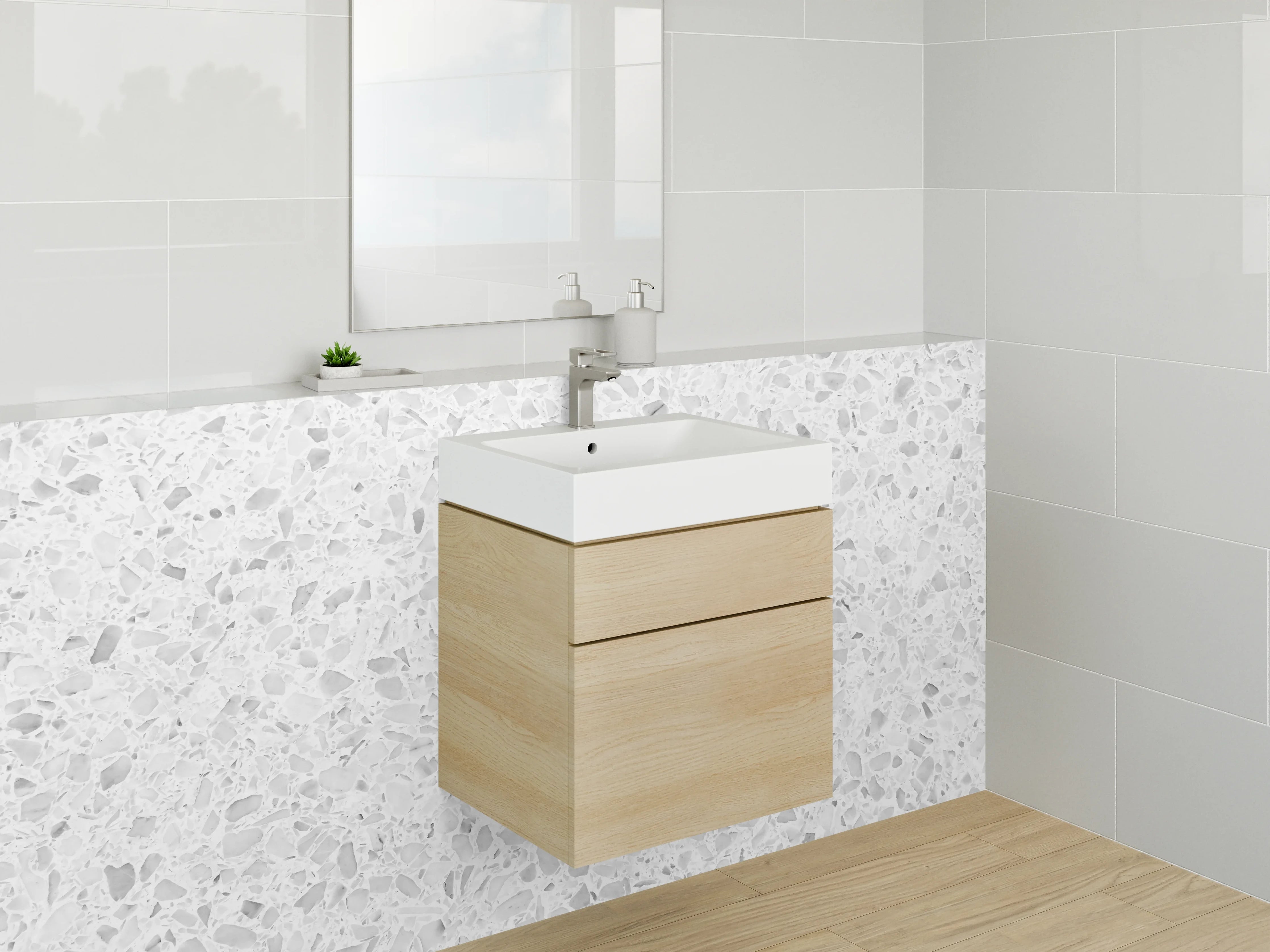 Waschbecken-Rückwand - Weiße Marmor-Textur mit Grautönen