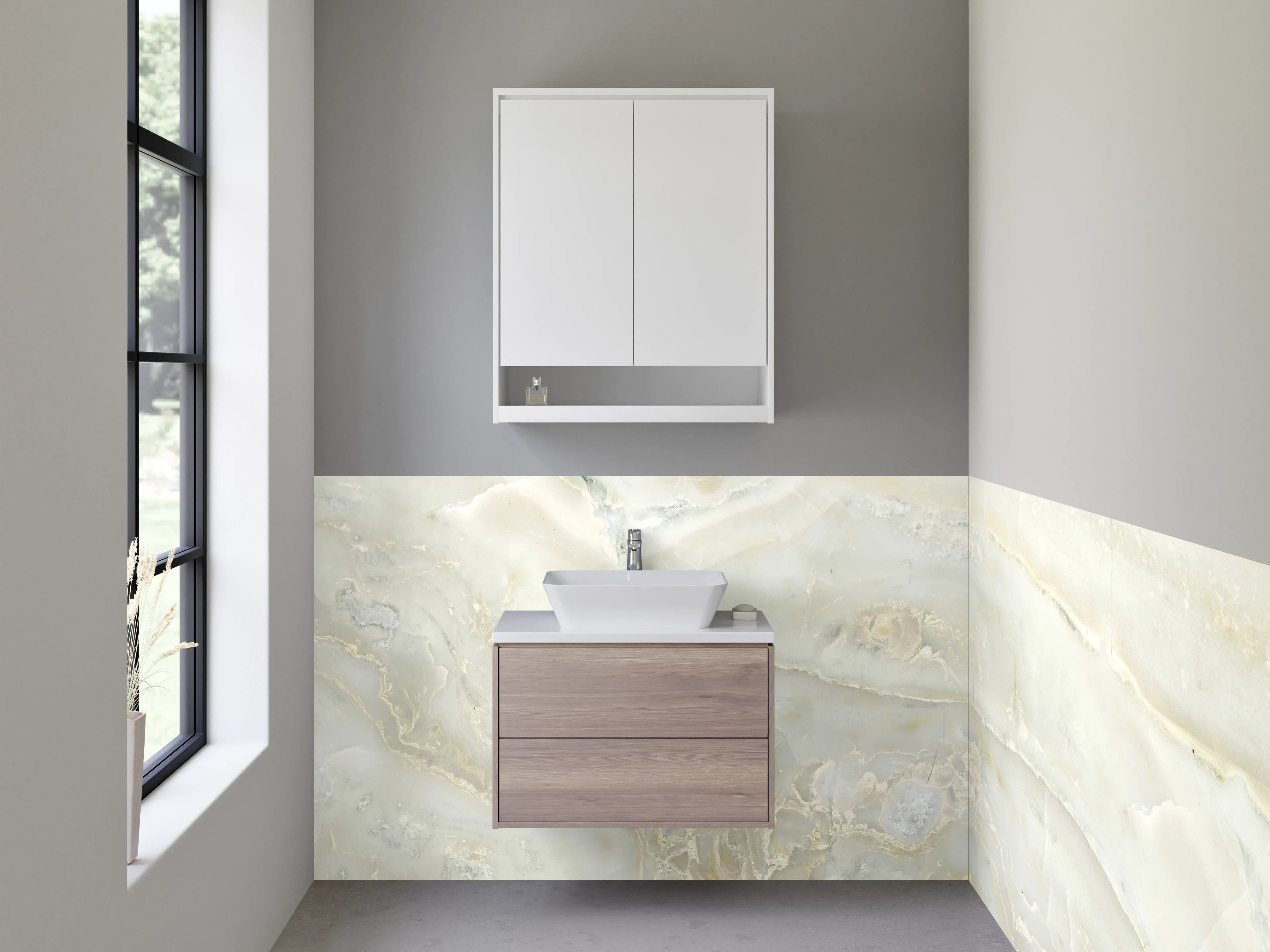 Waschbecken-Rückwand - Weiße Marmor-Textur mit goldenen Adern