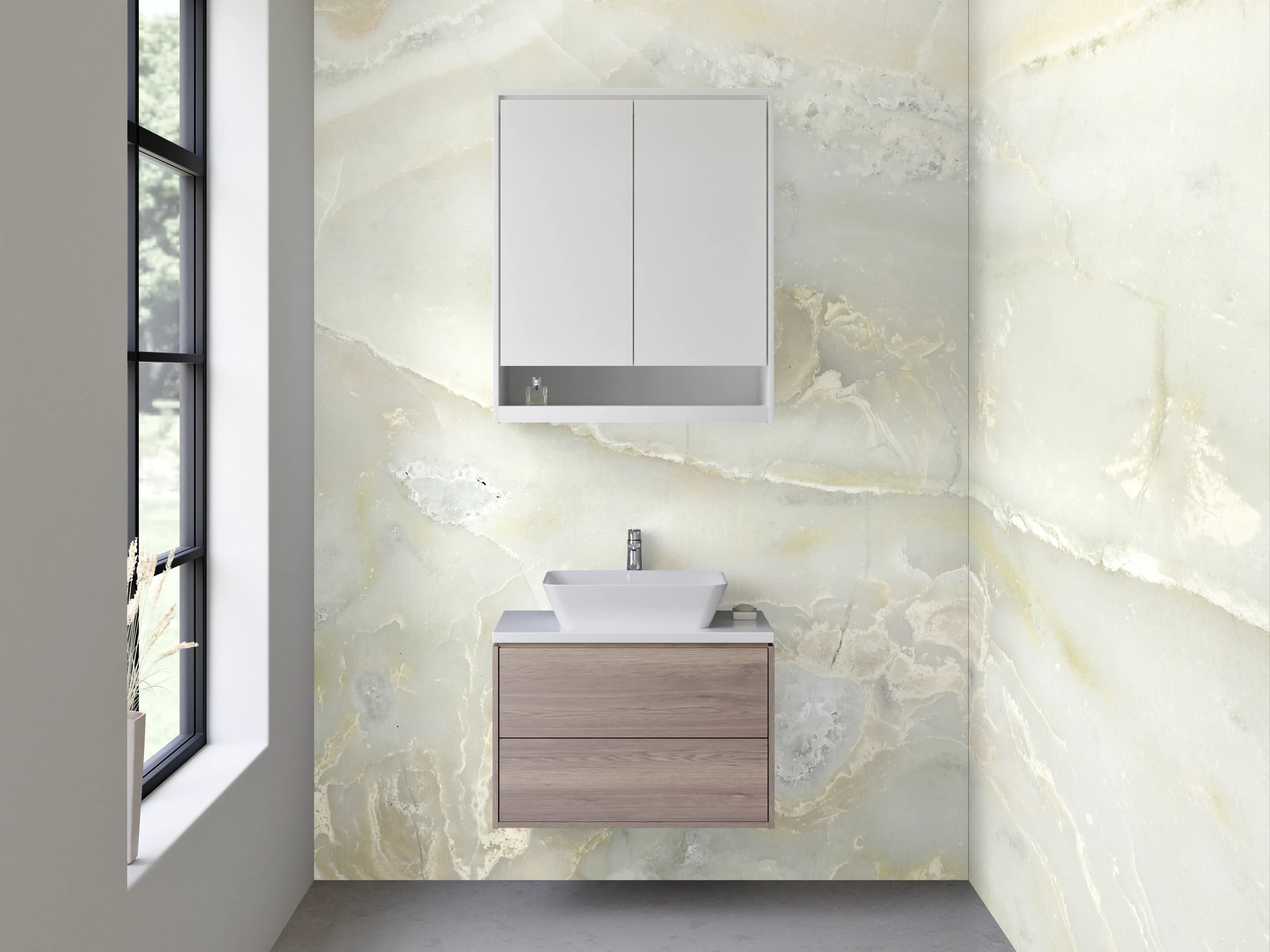 Waschbecken-Rückwand - Weiße Marmor-Textur mit goldenen Adern