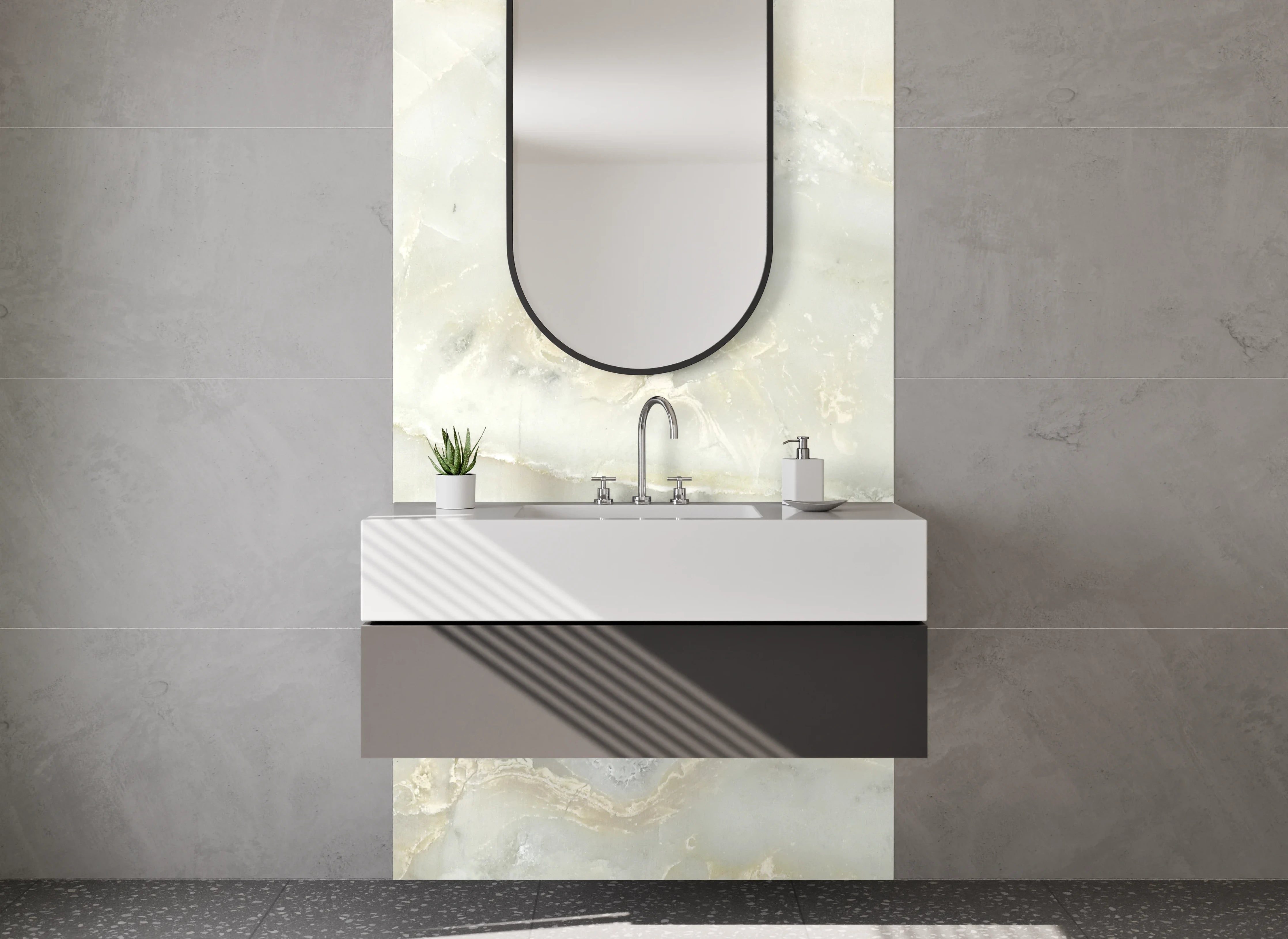 Waschbecken-Rückwand - Weiße Marmor-Textur mit goldenen Adern