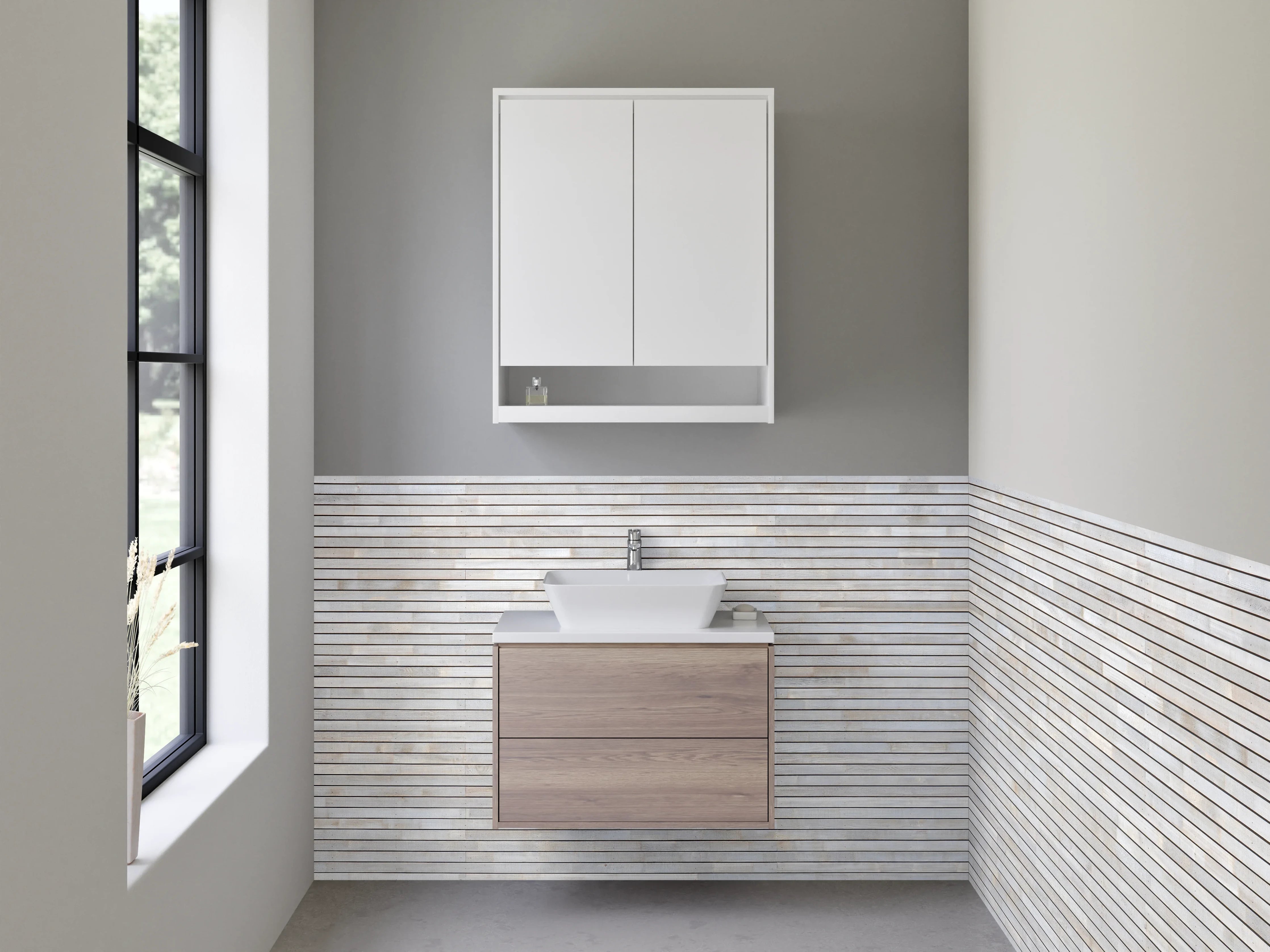 Waschbecken-Rückwand - Weiße Marmor-Ziegeloptik Wand