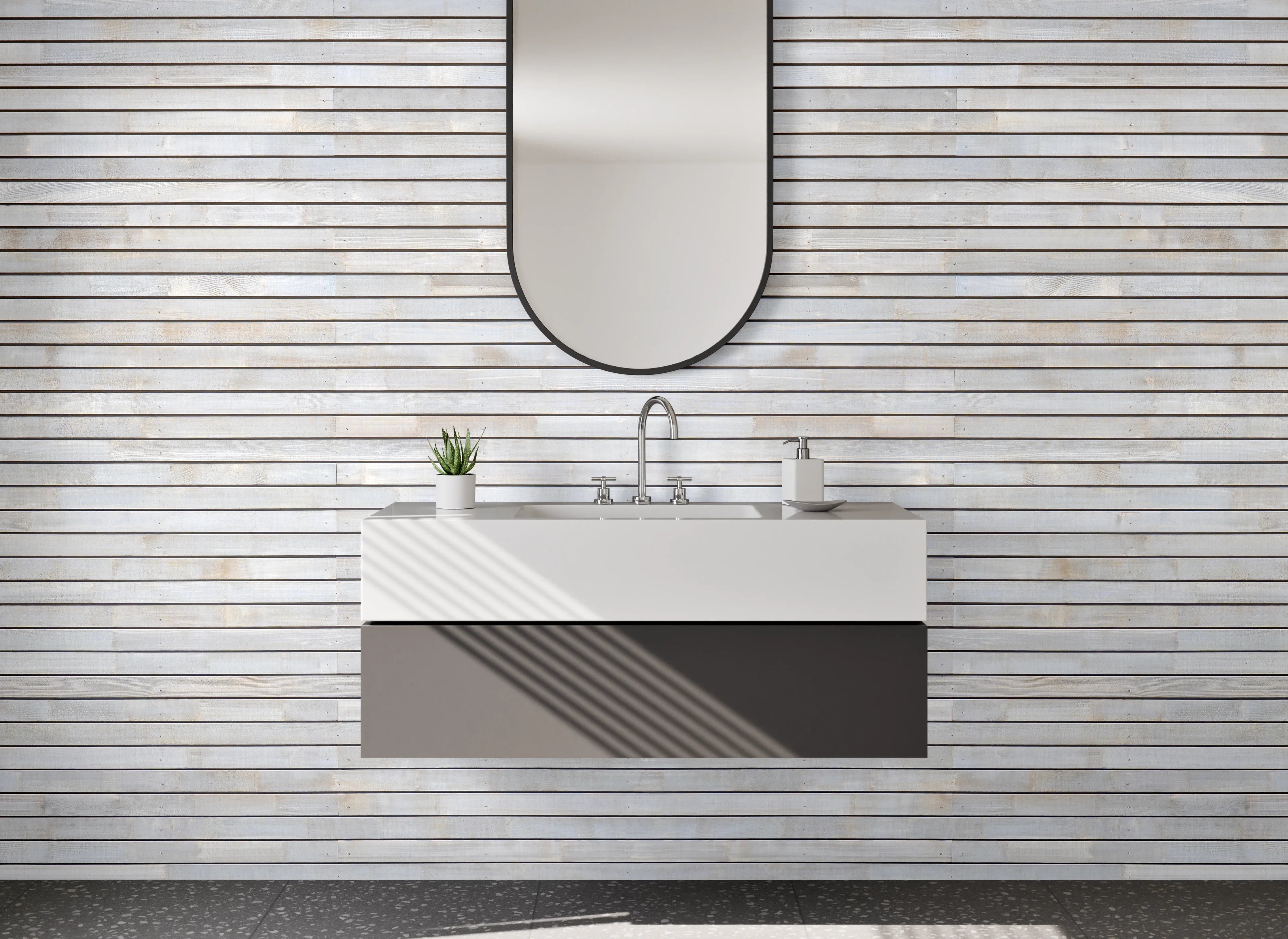 Waschbecken-Rückwand - Weiße Marmor-Ziegeloptik Wand
