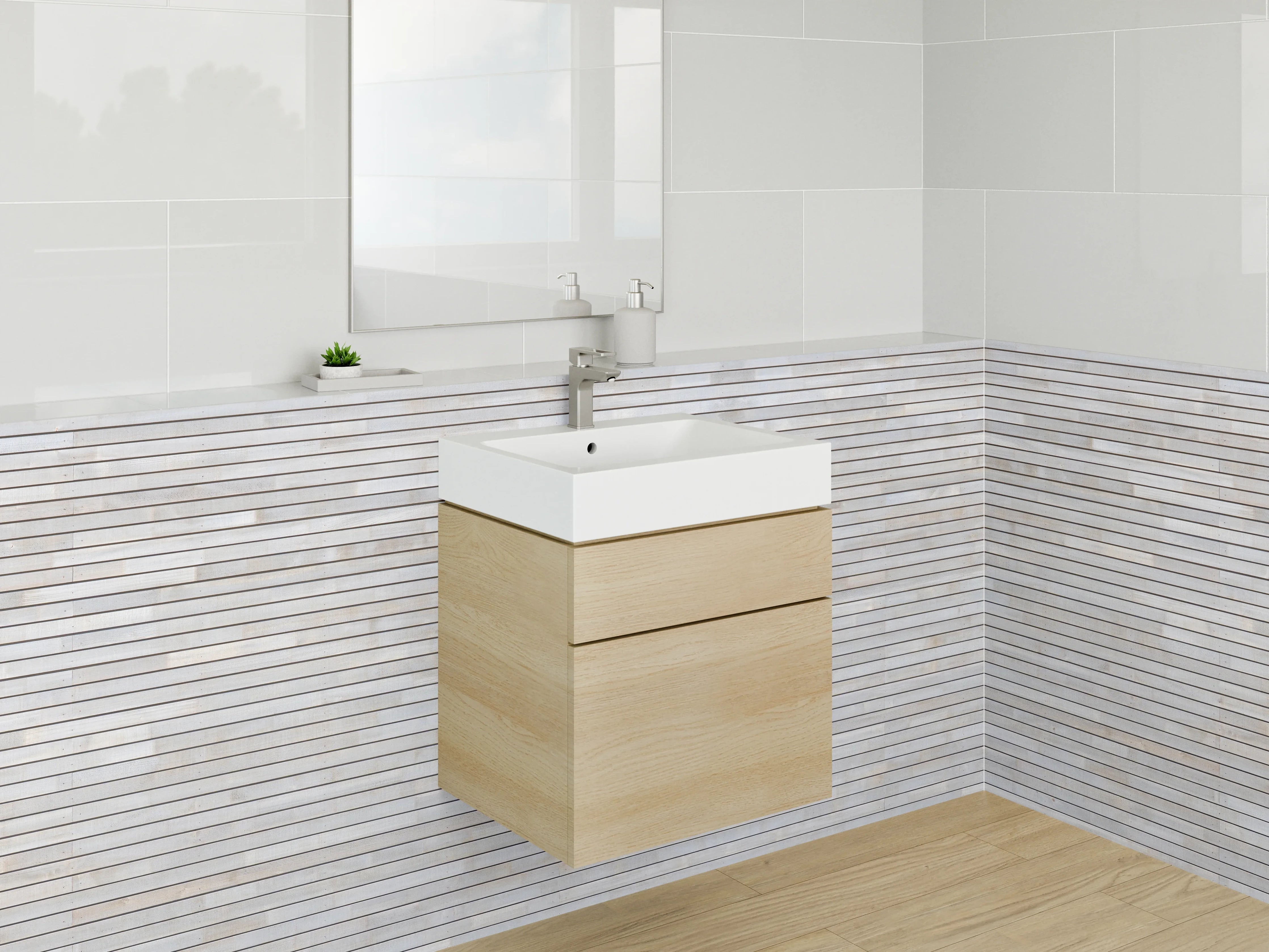 Waschbecken-Rückwand - Weiße Marmor-Ziegeloptik Wand