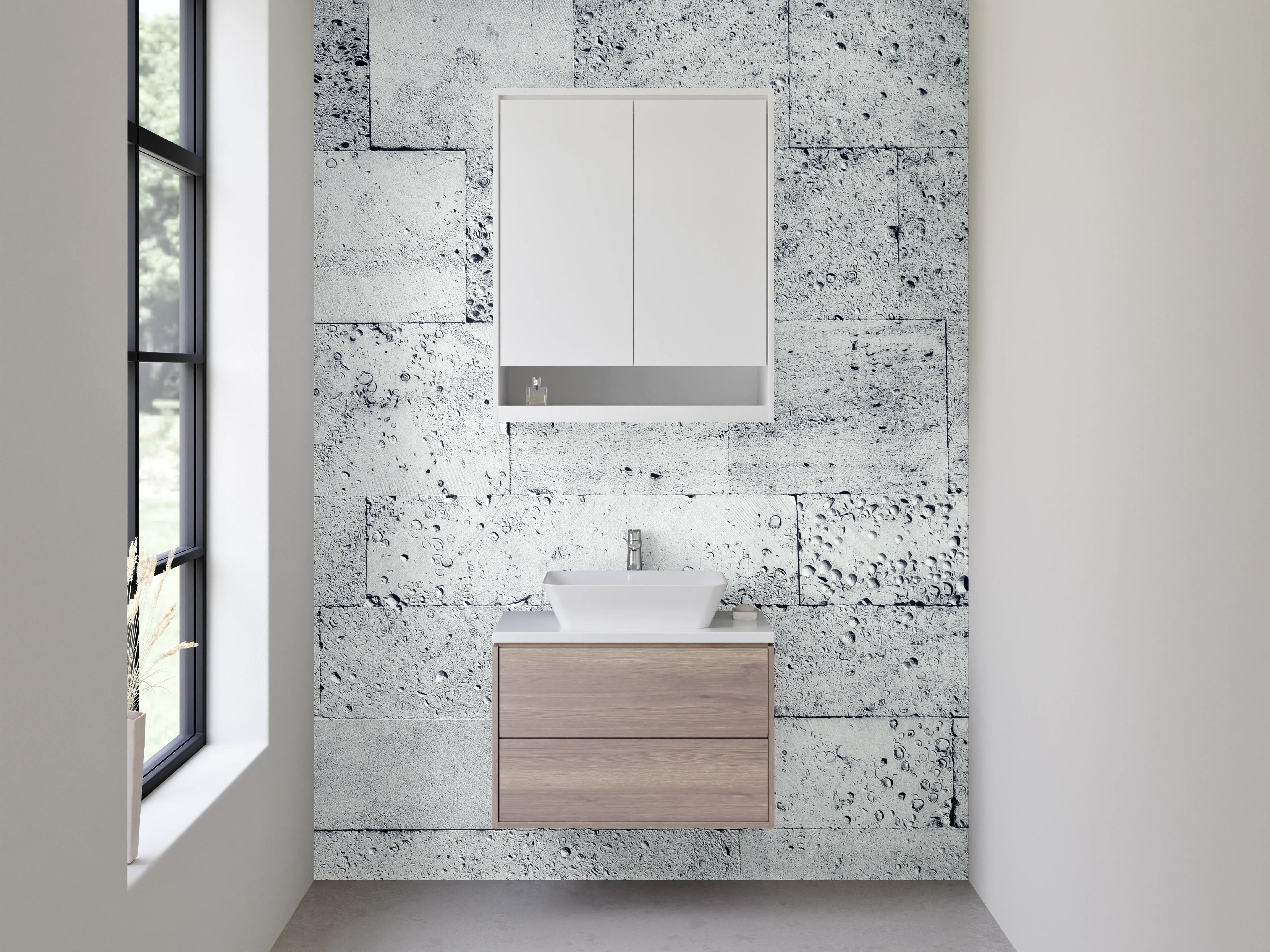 Waschbecken-Rückwand - Weiße Marmoroptik-Fliesen Grau
