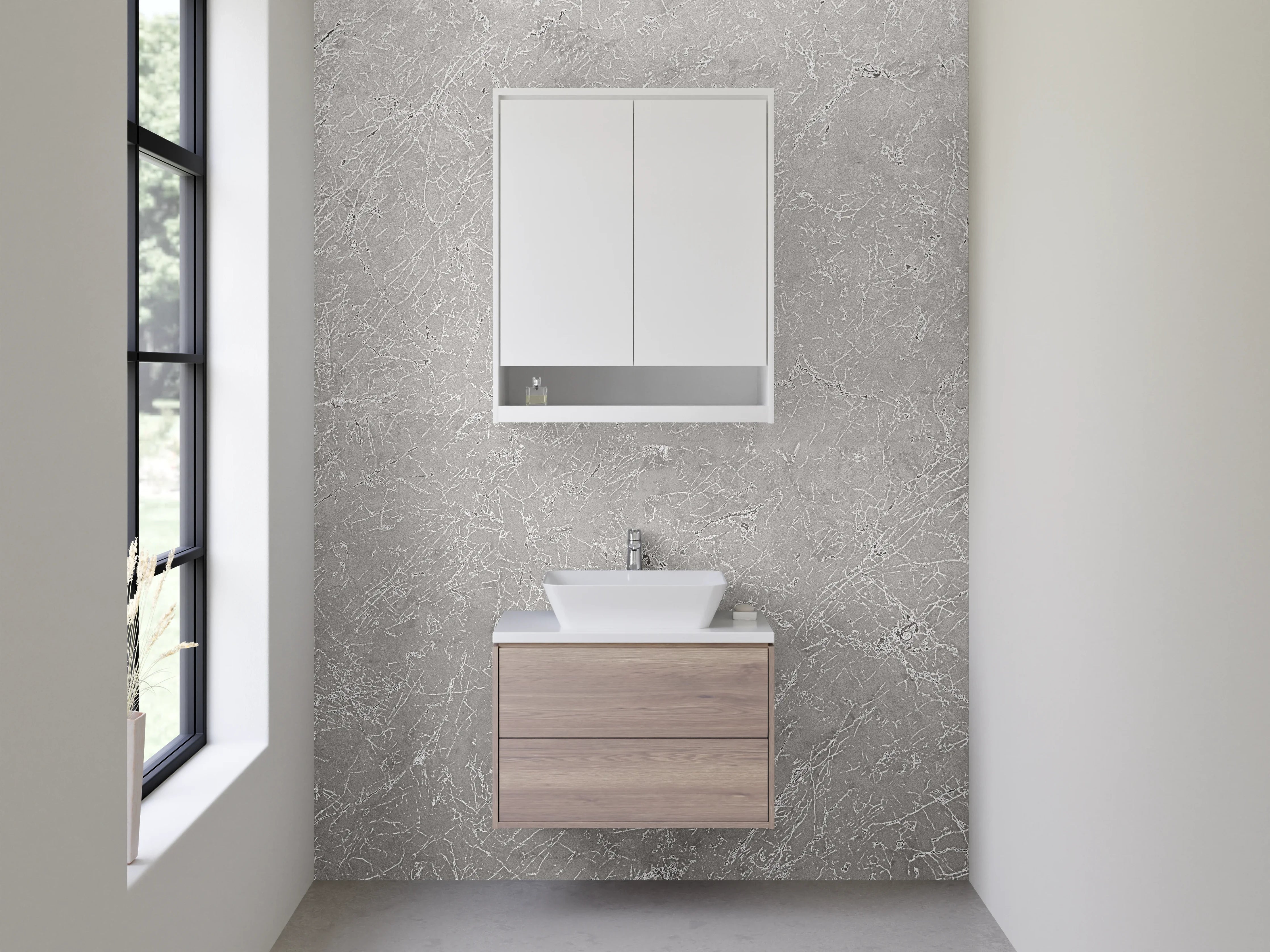 Waschbecken-Rückwand - Weiße Marmoroptik mit grauen Adern